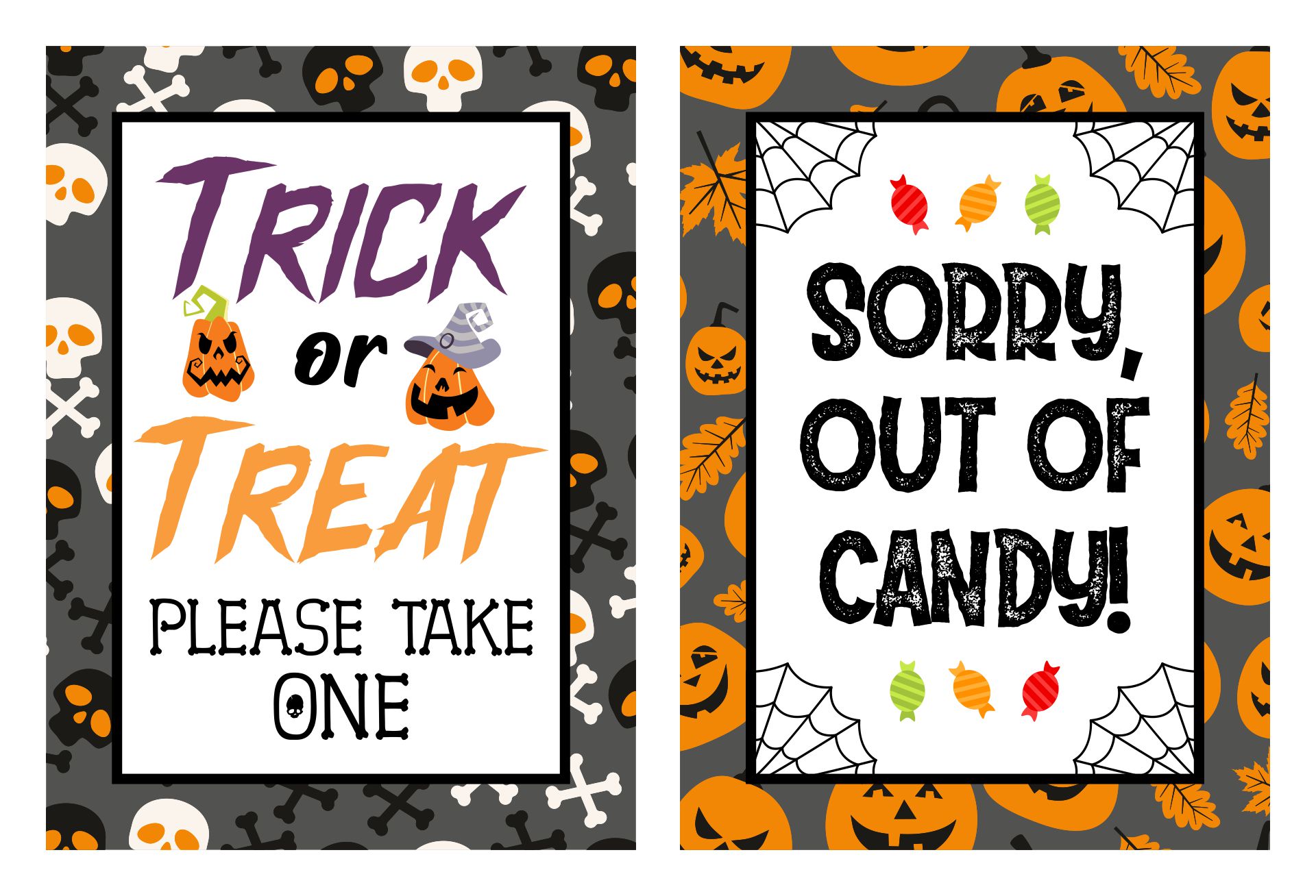 Printable Halloween Out Of Candy Sign And Take One
