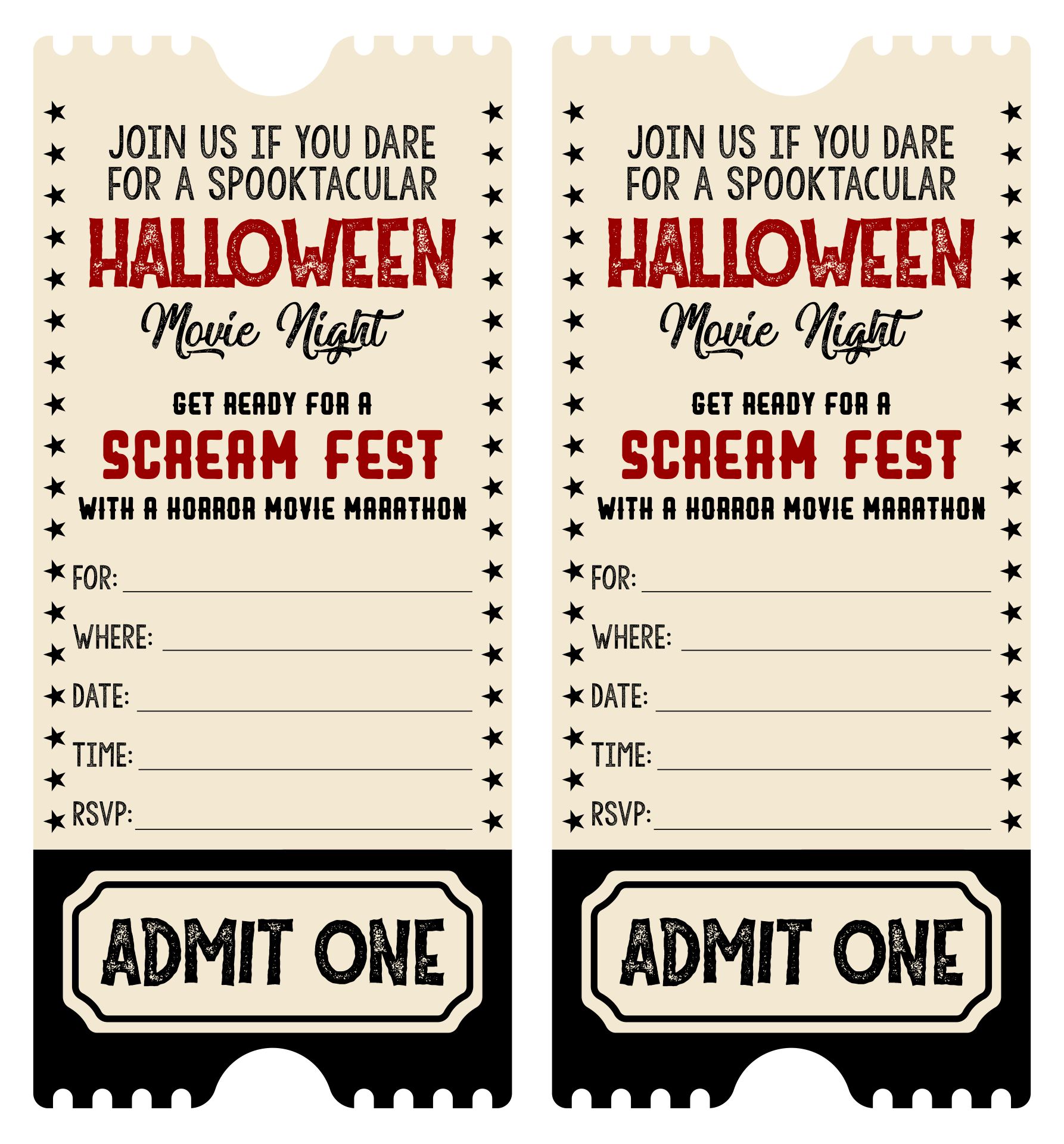Printable Halloween Party Ticket Invitations Template