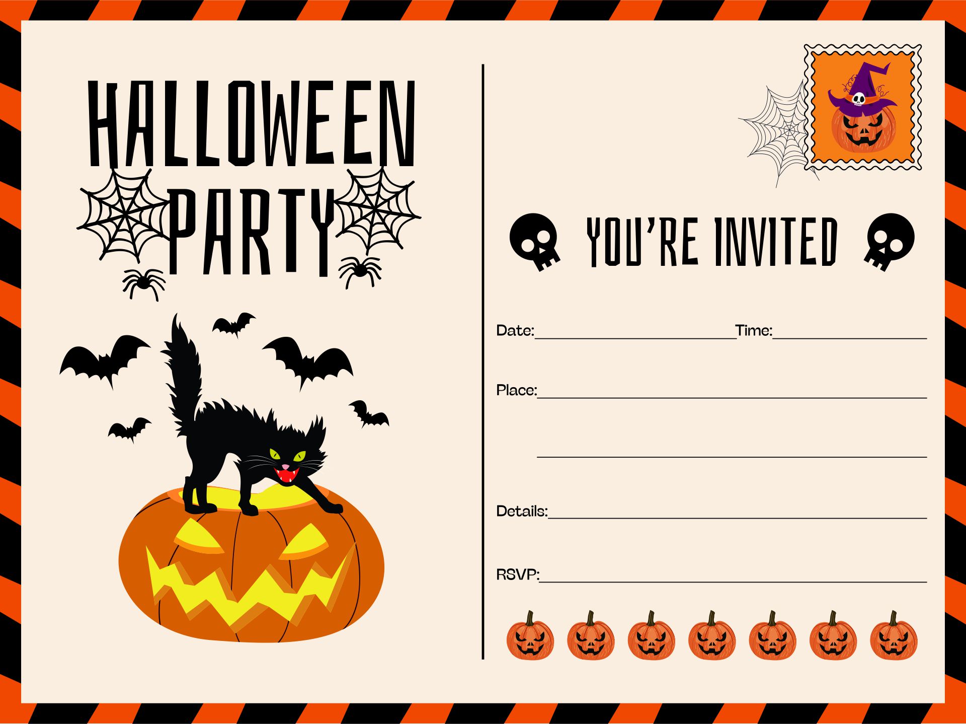 Printable Halloween Postcard Invitation Template