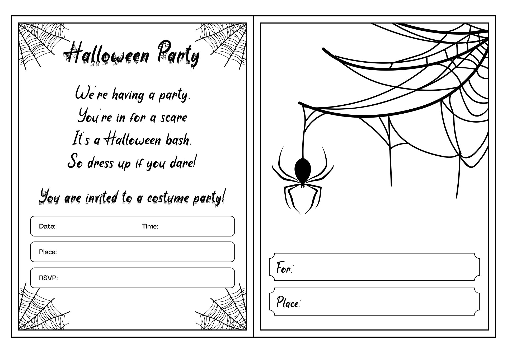 Printable Halloween Postcard Invitations Black And White