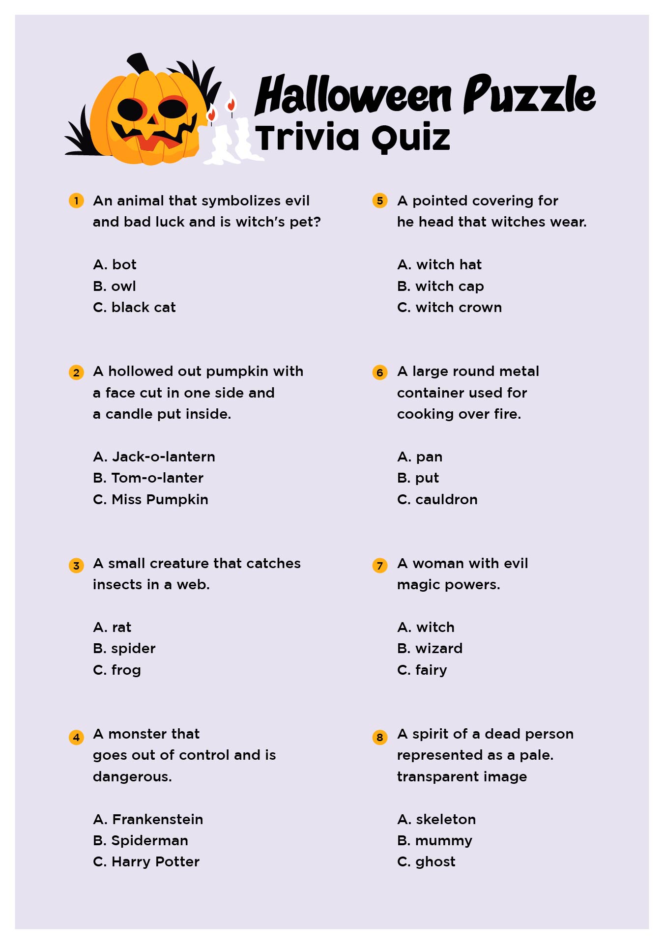 Printable Halloween Puzzle Trivia Quiz