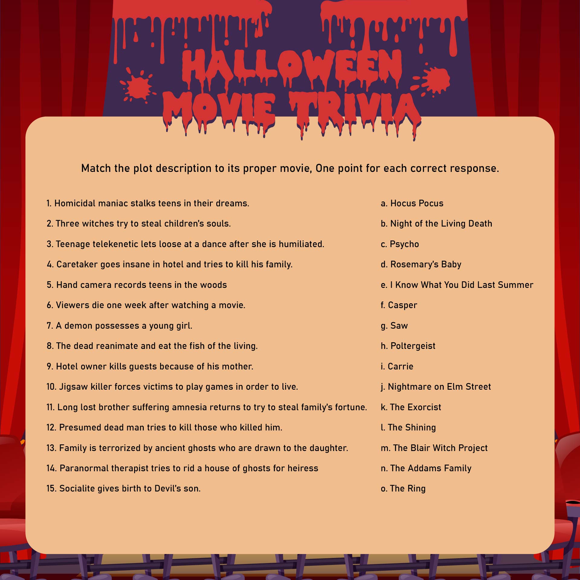 Printable Halloween Questions Movie Trivia