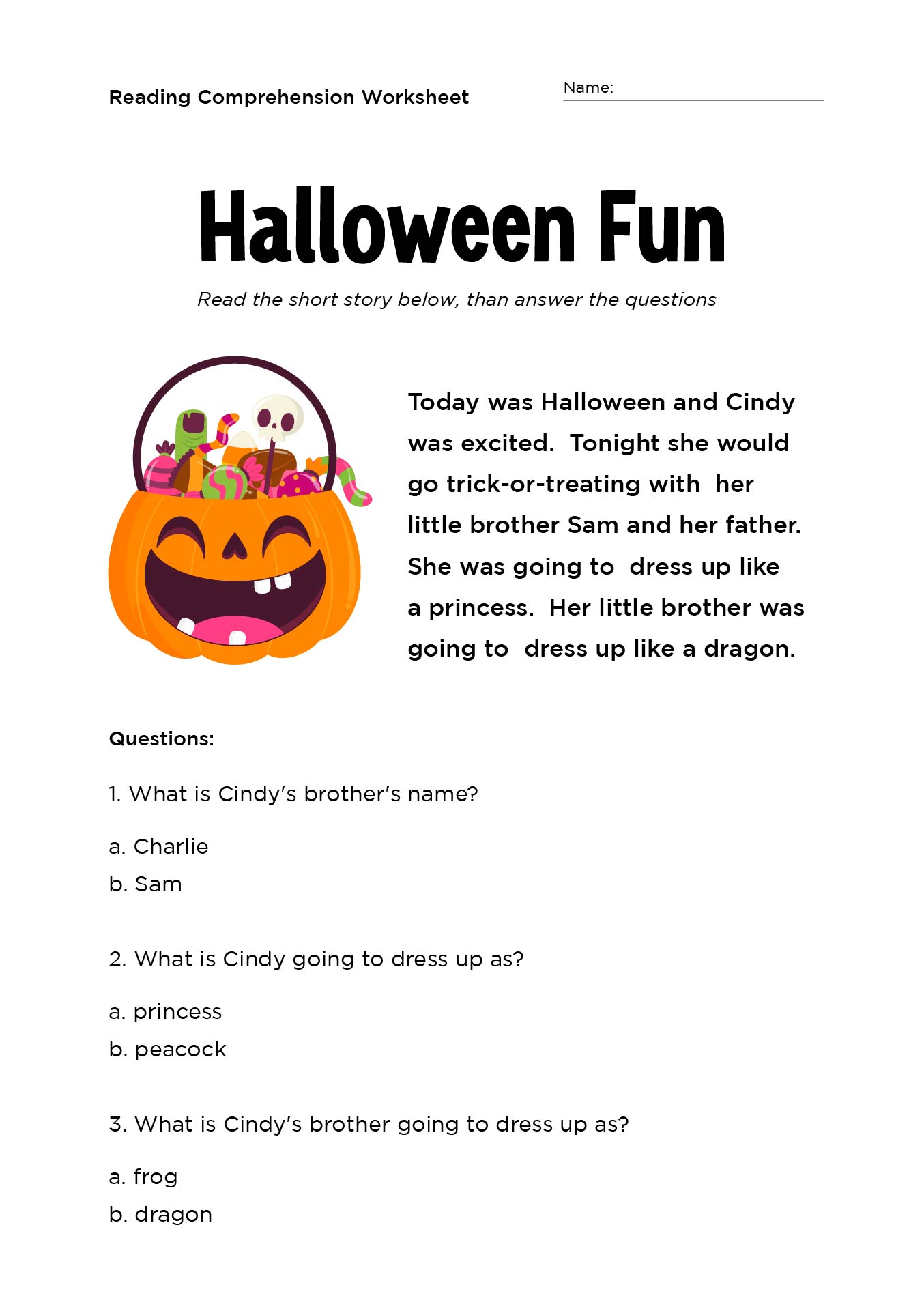 Printable Halloween Reading Comprehension Worksheets