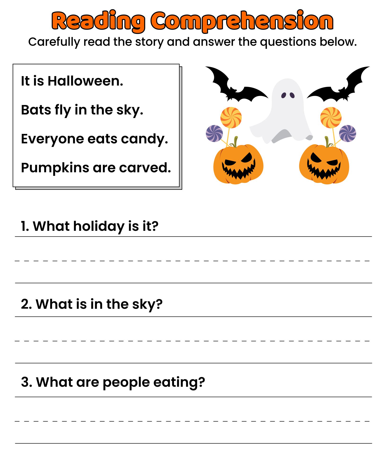 Printable Halloween Reading Comprehension Worksheets For 1st Grade