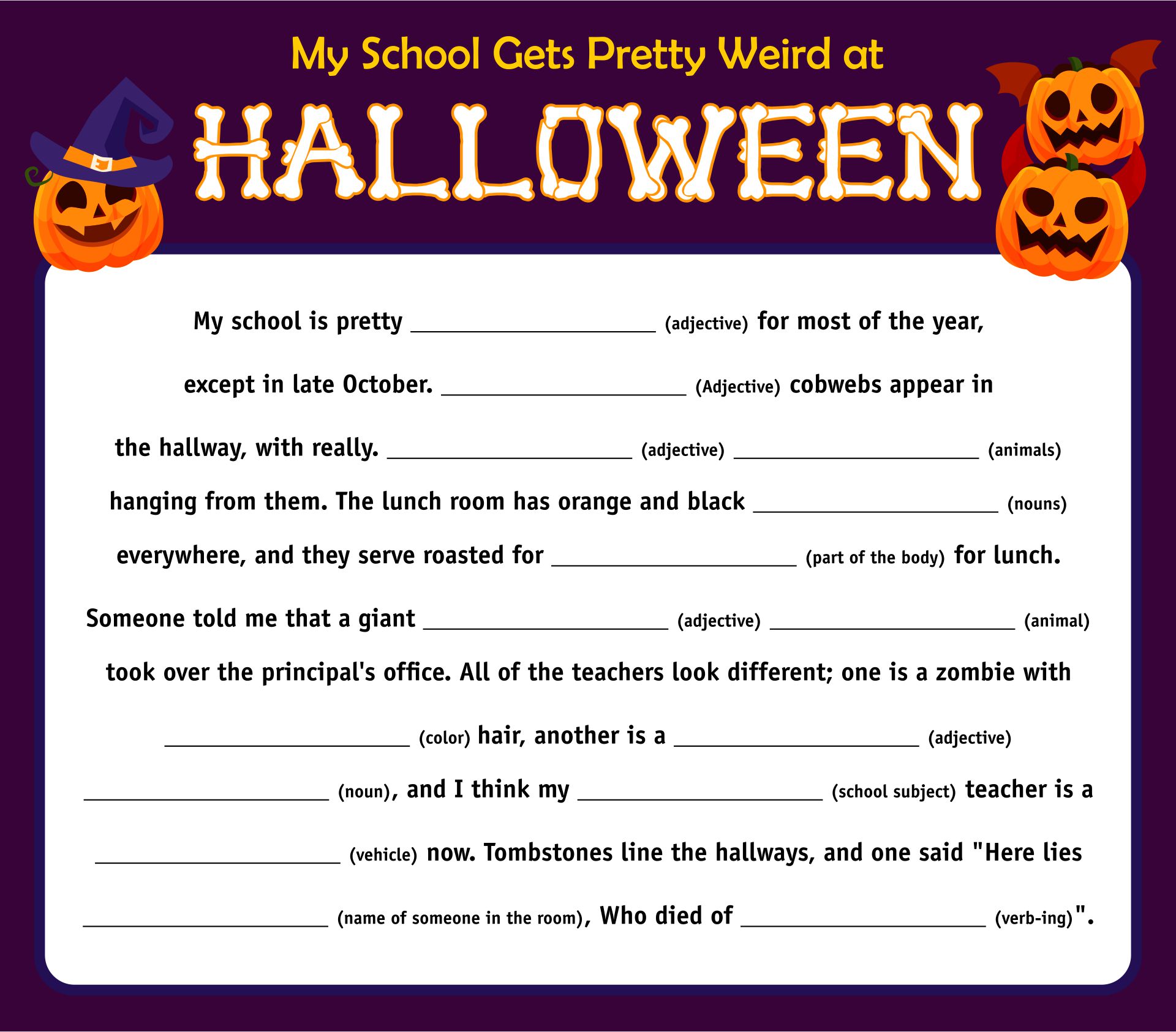 Printable Halloween Scary Story Fill-In The Blanks