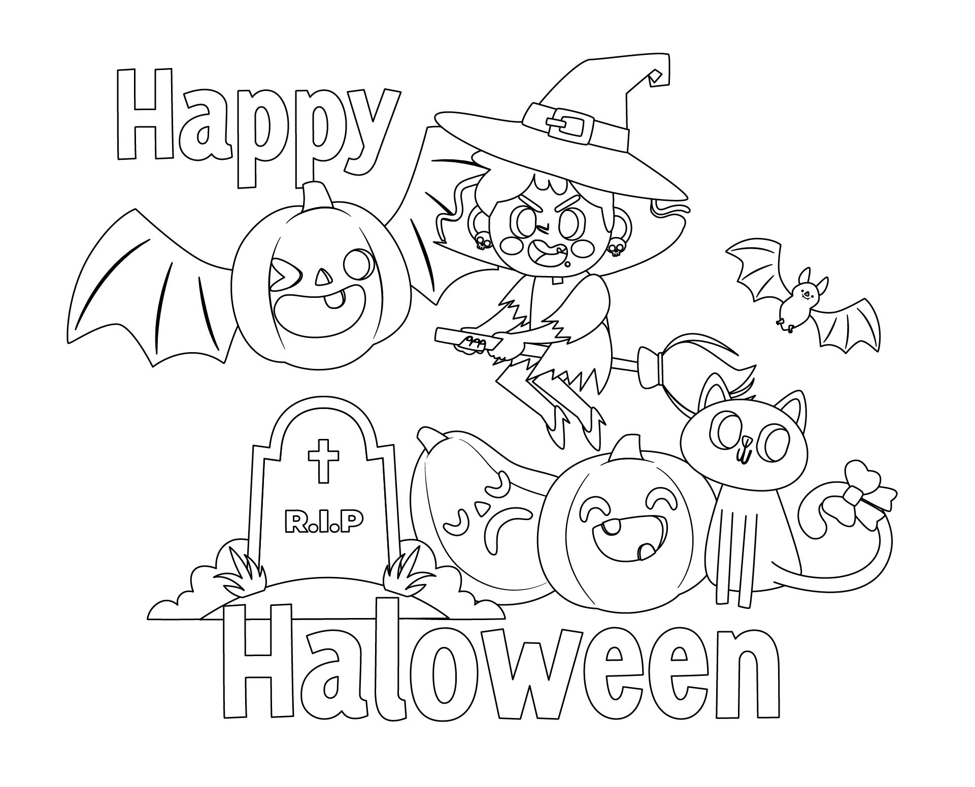 Printable Halloween Scene Coloring Page