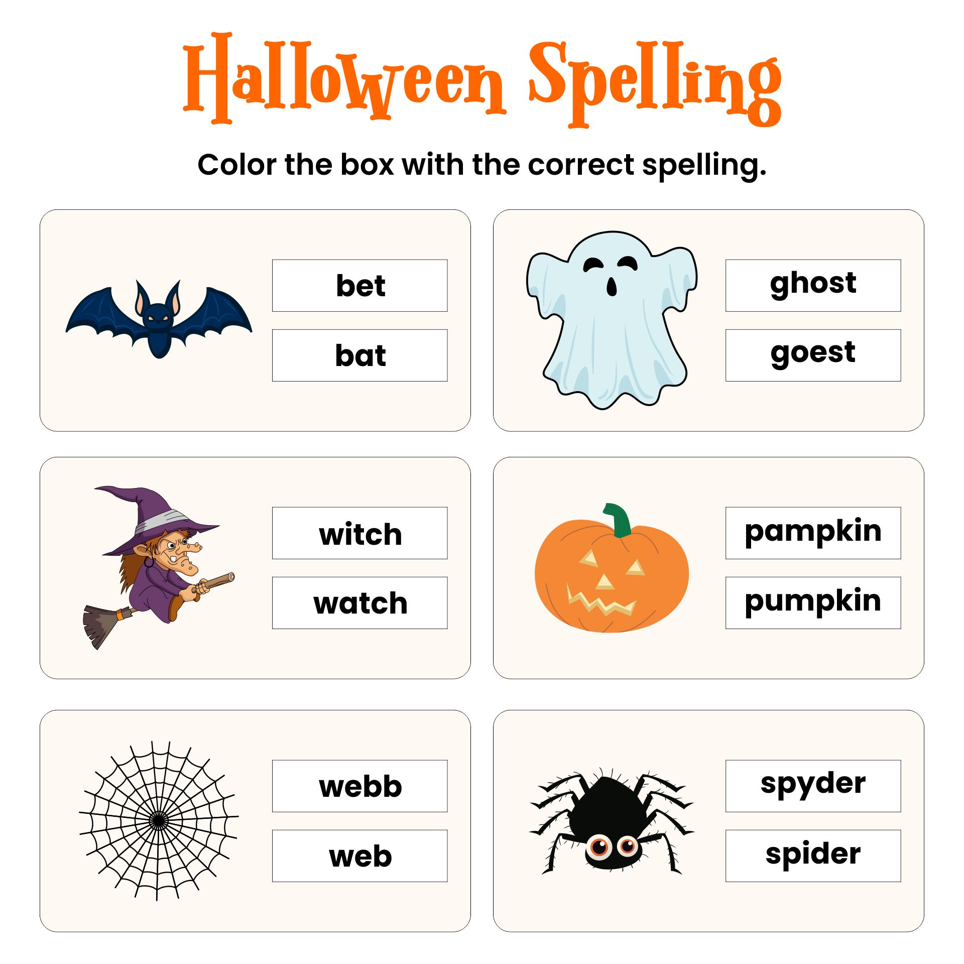 Printable Halloween Spelling Words 4th Grade