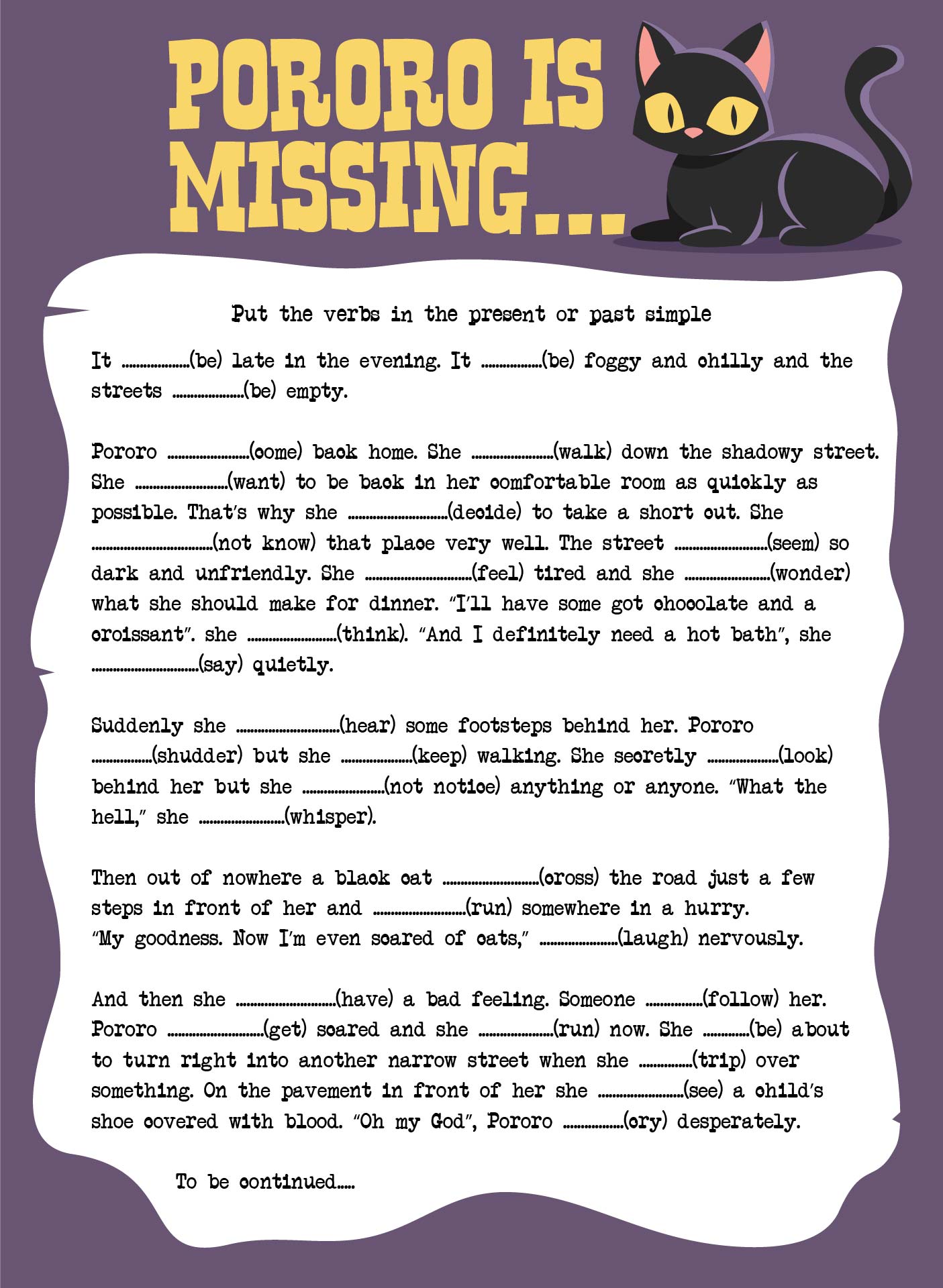 Printable Halloween Story Past And Present Simple Worksheets