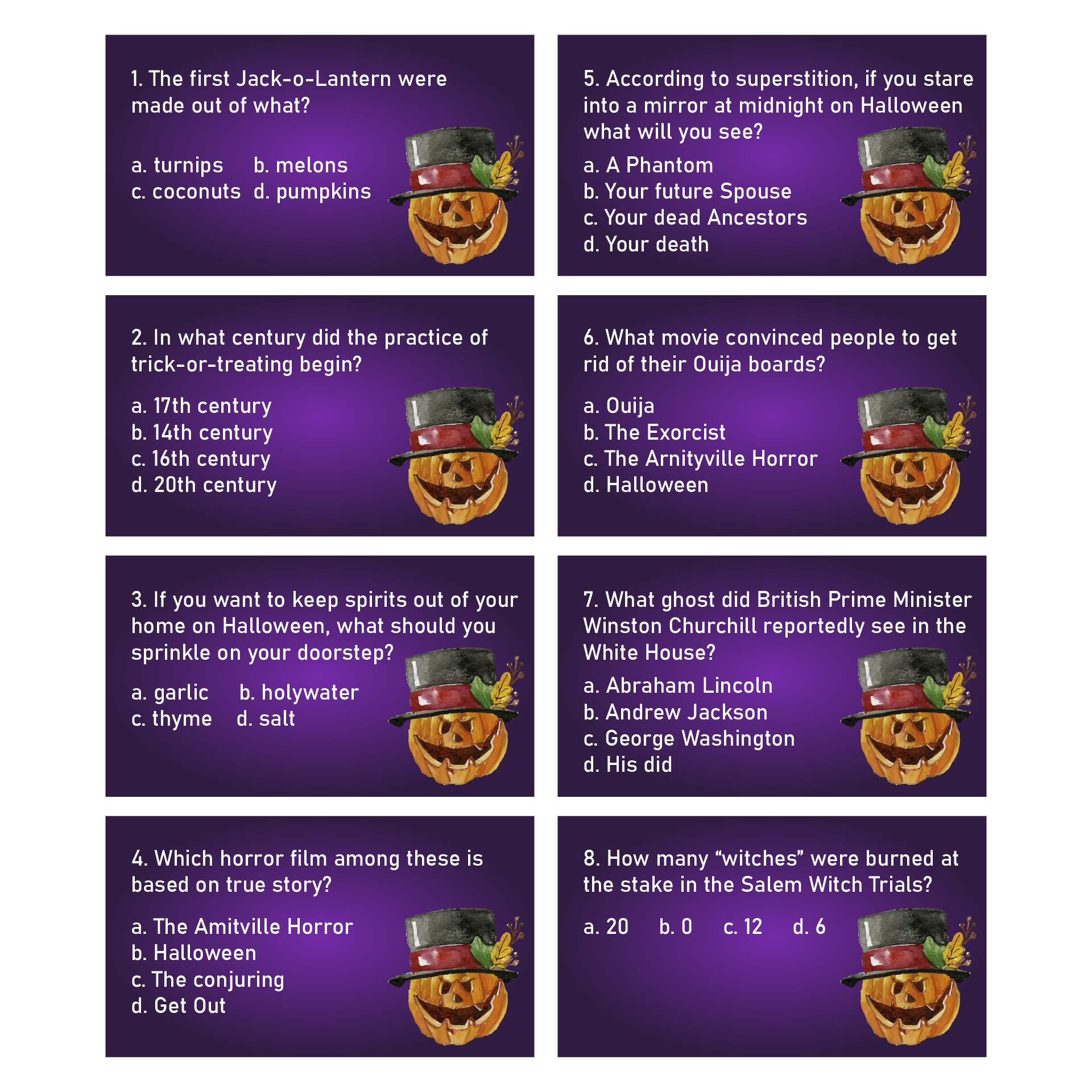 Printable Halloween Trivia Game Cards