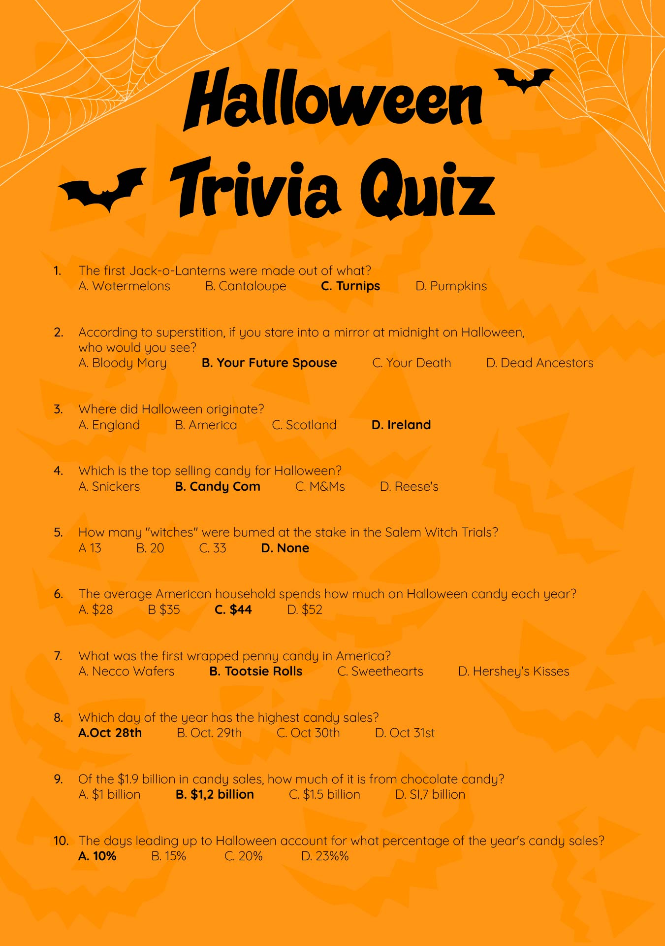 Printable Halloween Trivia Quiz And Answers For Kids