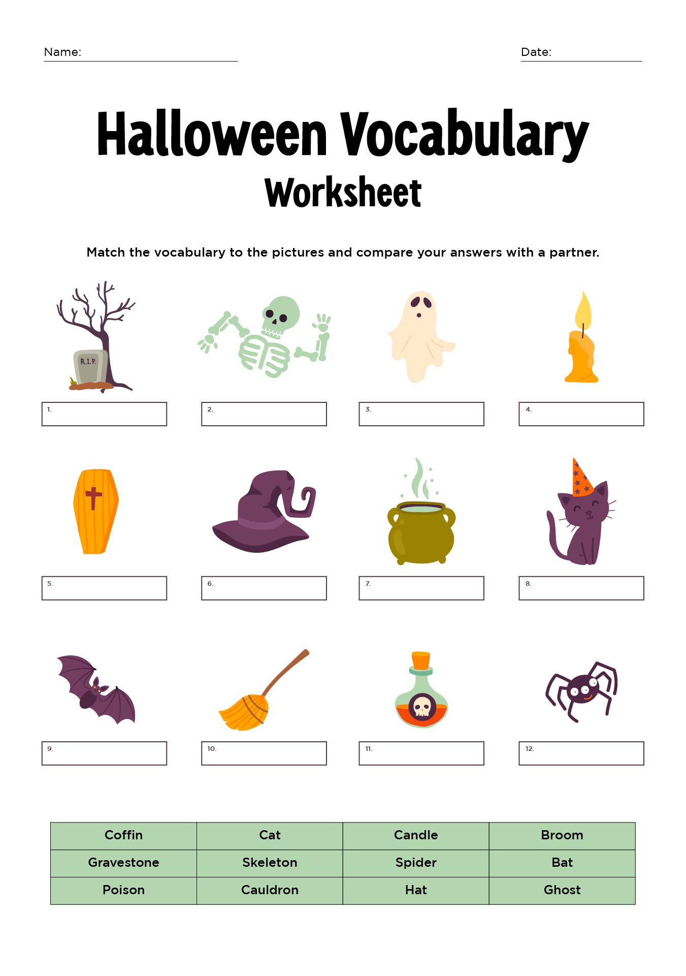 Printable Halloween Vocabulary Worksheets