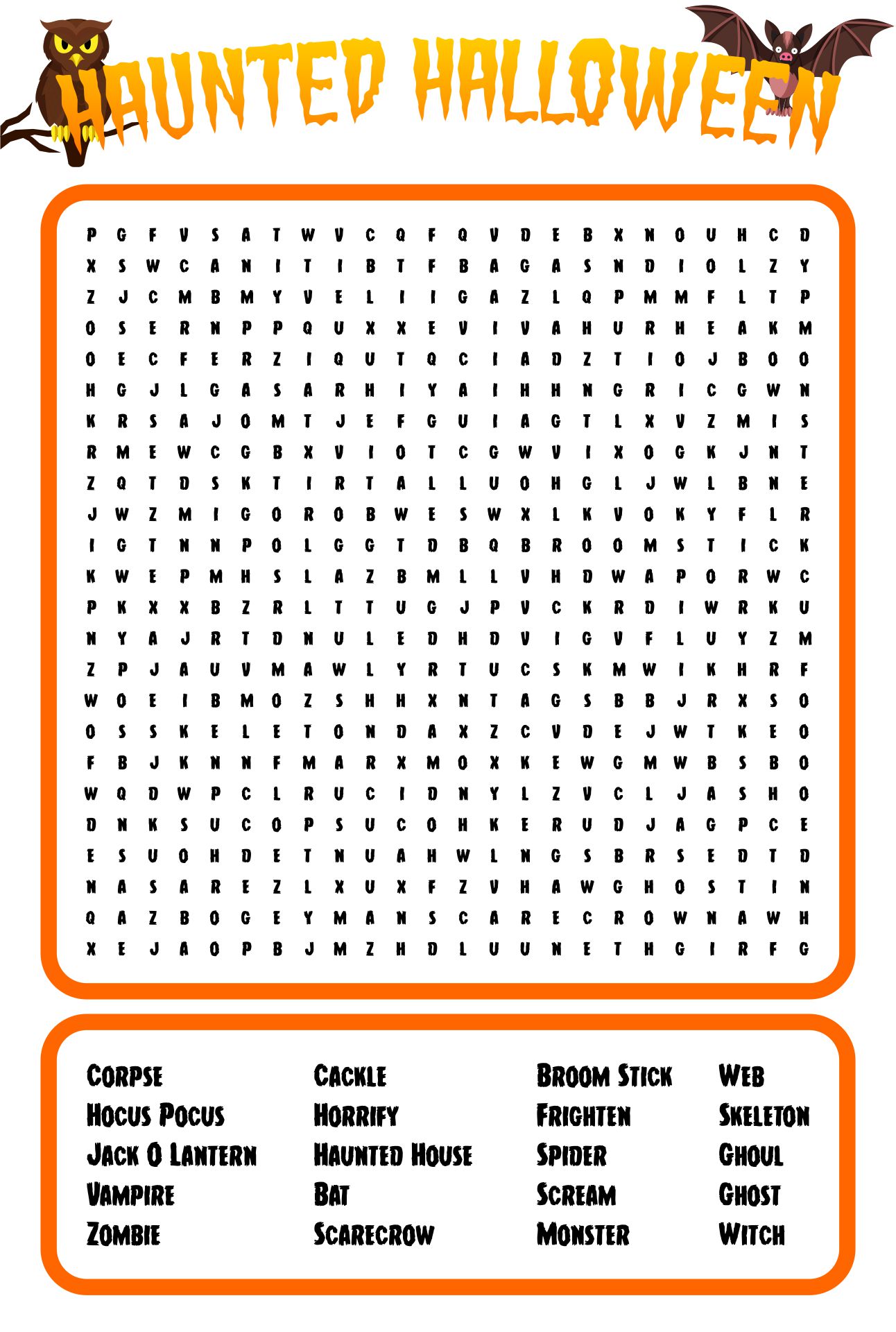 Printable Halloween Word Search Worksheet For 6th Grade
