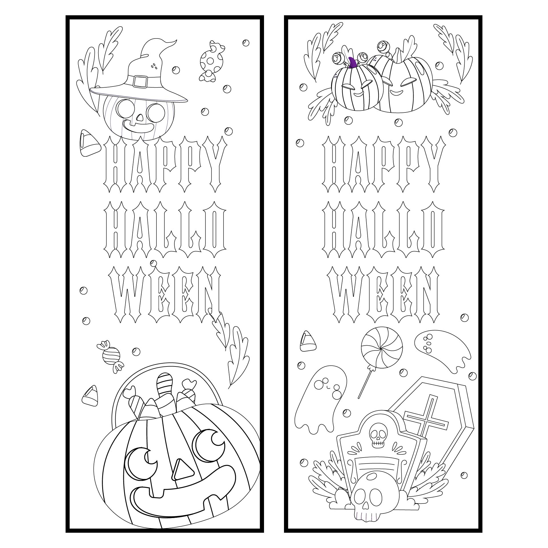 Printable Happy Halloween Bookmarks Coloring Pages