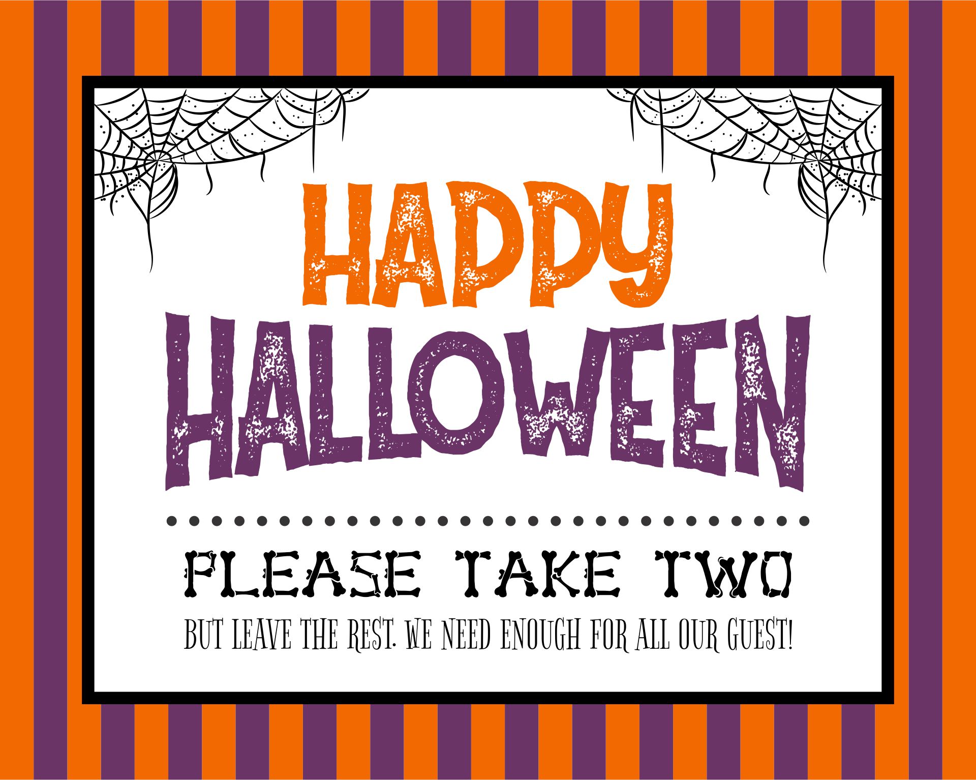 Printable Happy Halloween Candy Sign Please Take Two Treats