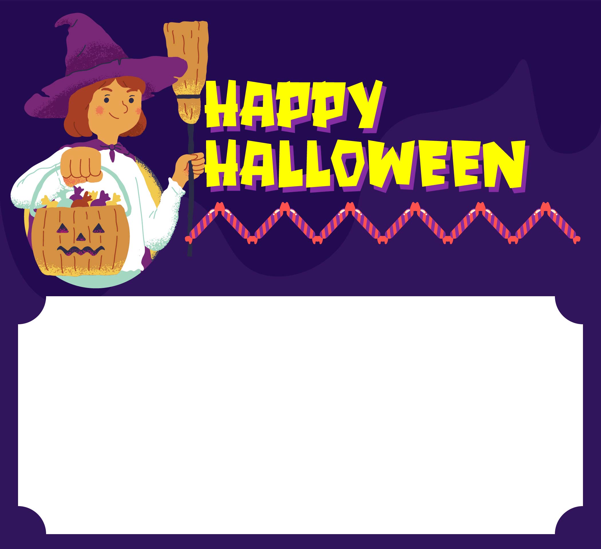 Printable Happy Halloween Card Template With Witch And Candy