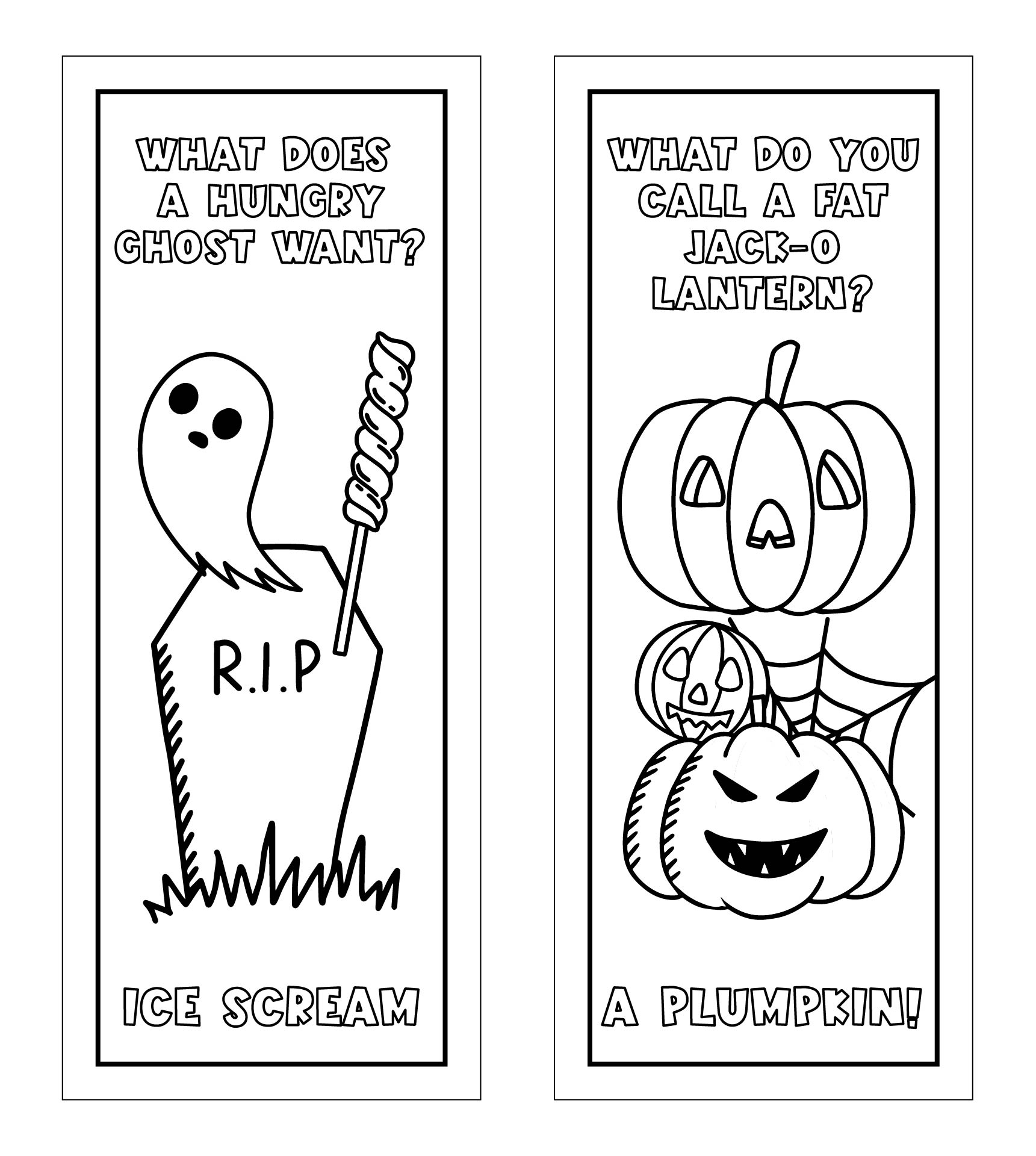 Printable Happy Halloween Coloring Joke Bookmarks