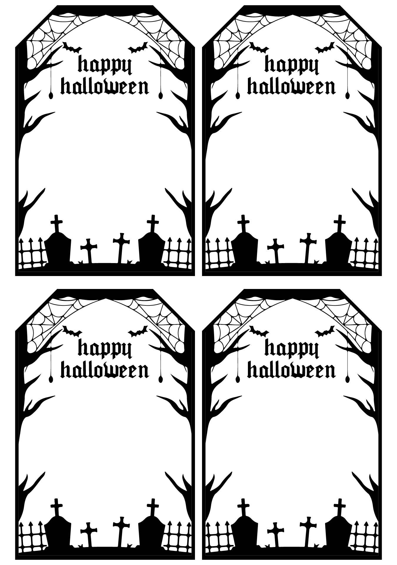 Printable Happy Halloween Treat Bag Tags In Black And White