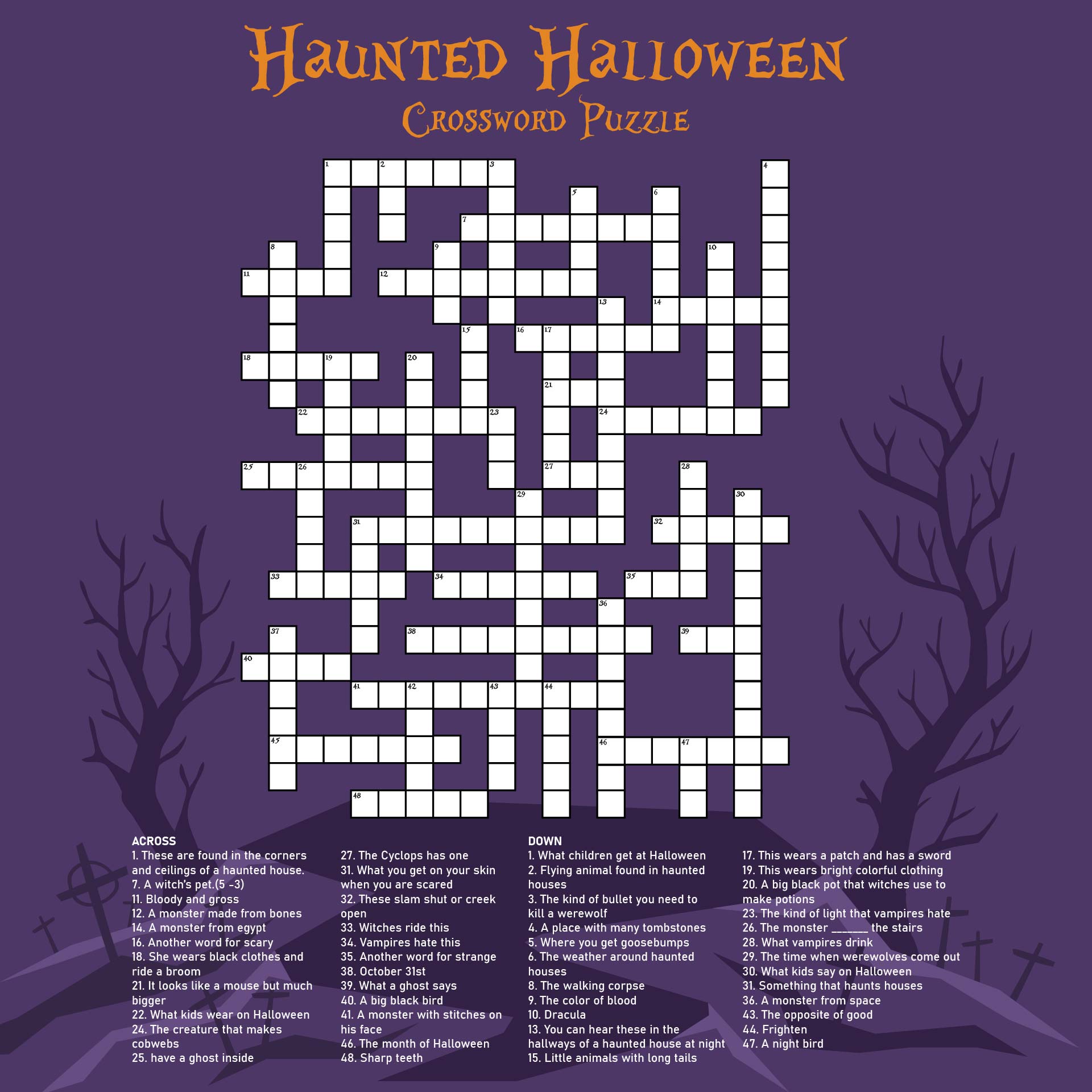 Printable Harrowing Halloween Crossword Puzzles
