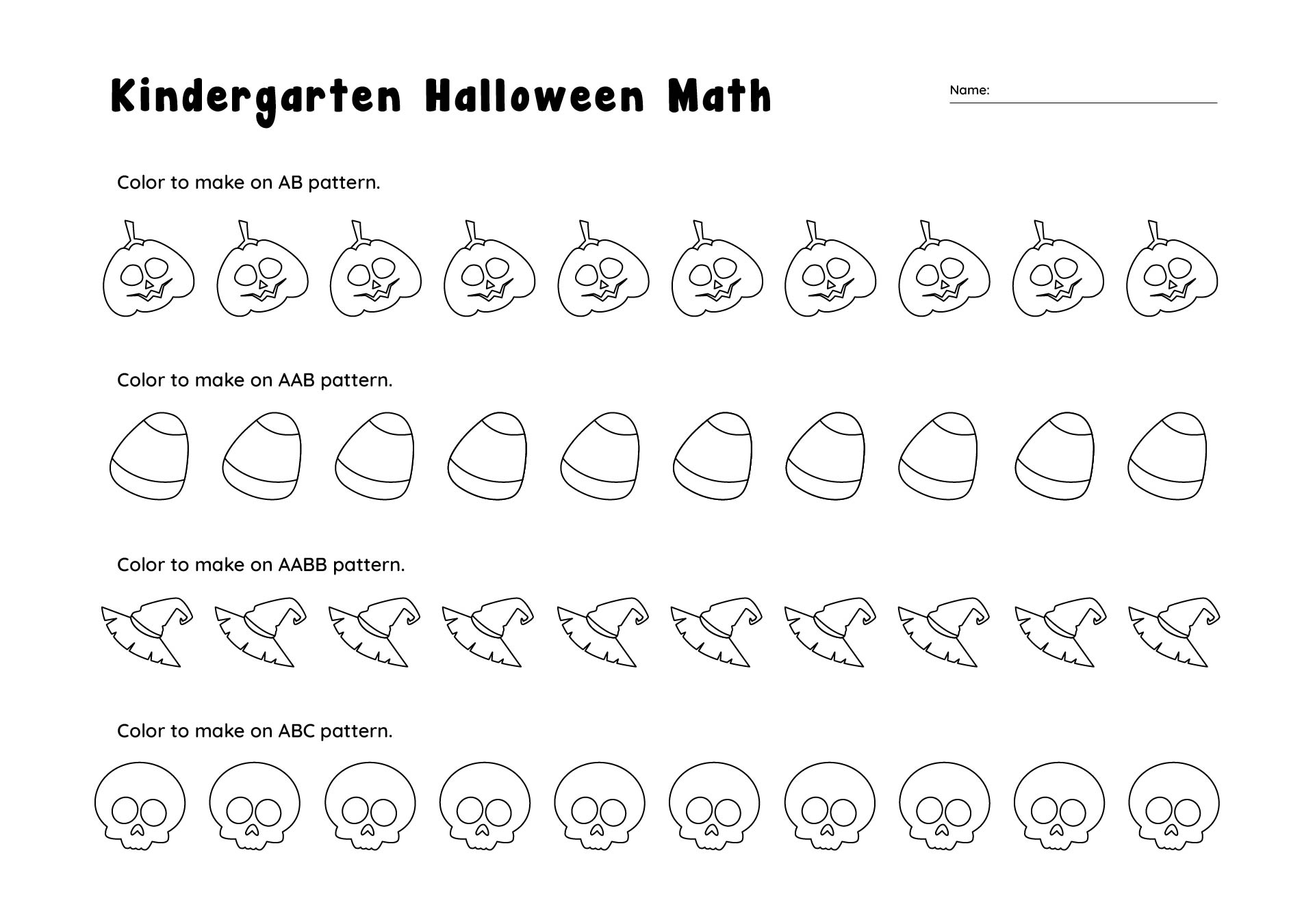 Printable Kindergarten Halloween Math Patterns Worksheet