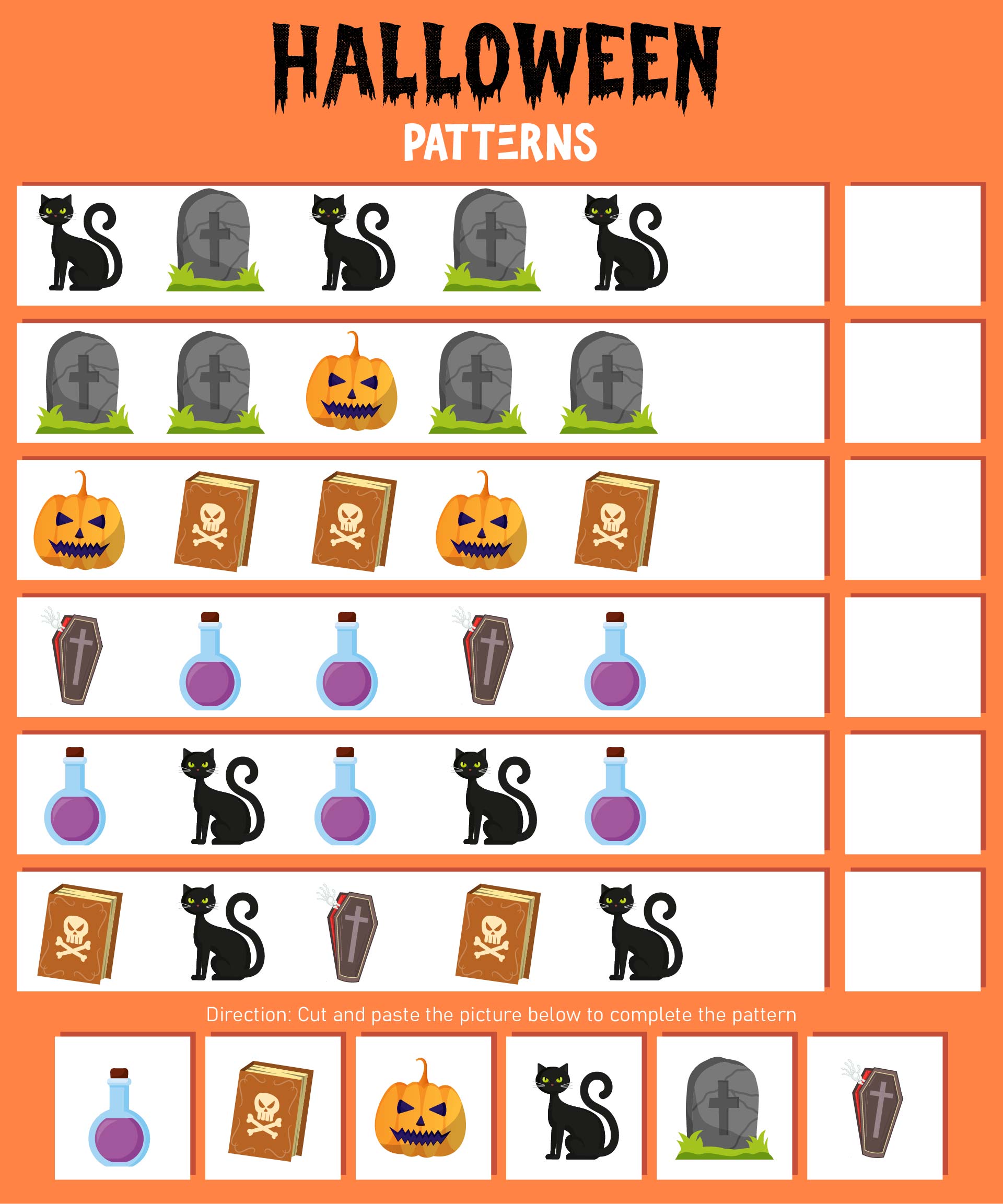 Printable Kindergarten Halloween Patterns Worksheet