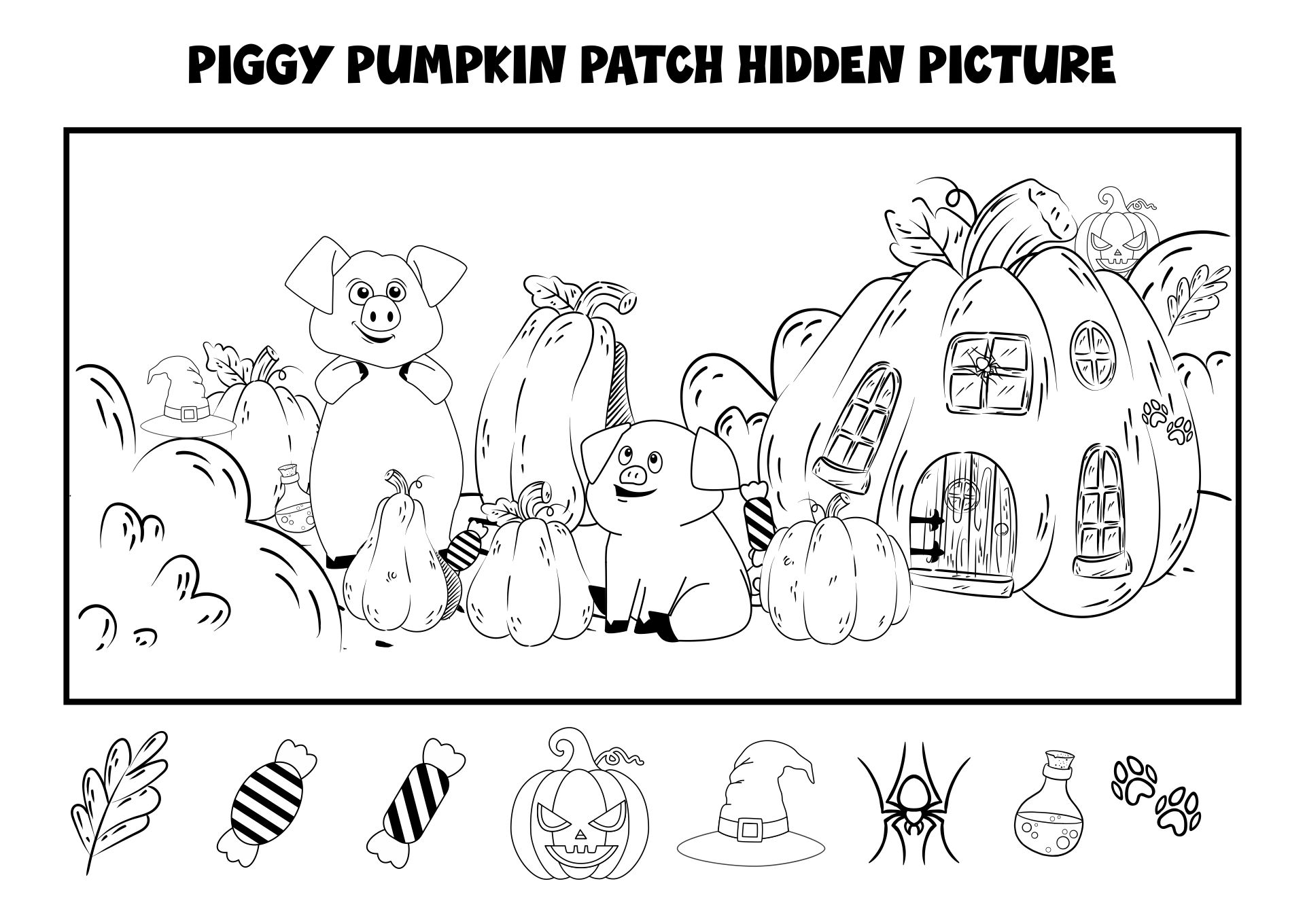 Printable Piggy Pumpkin Patch Hidden Picture Puzzle