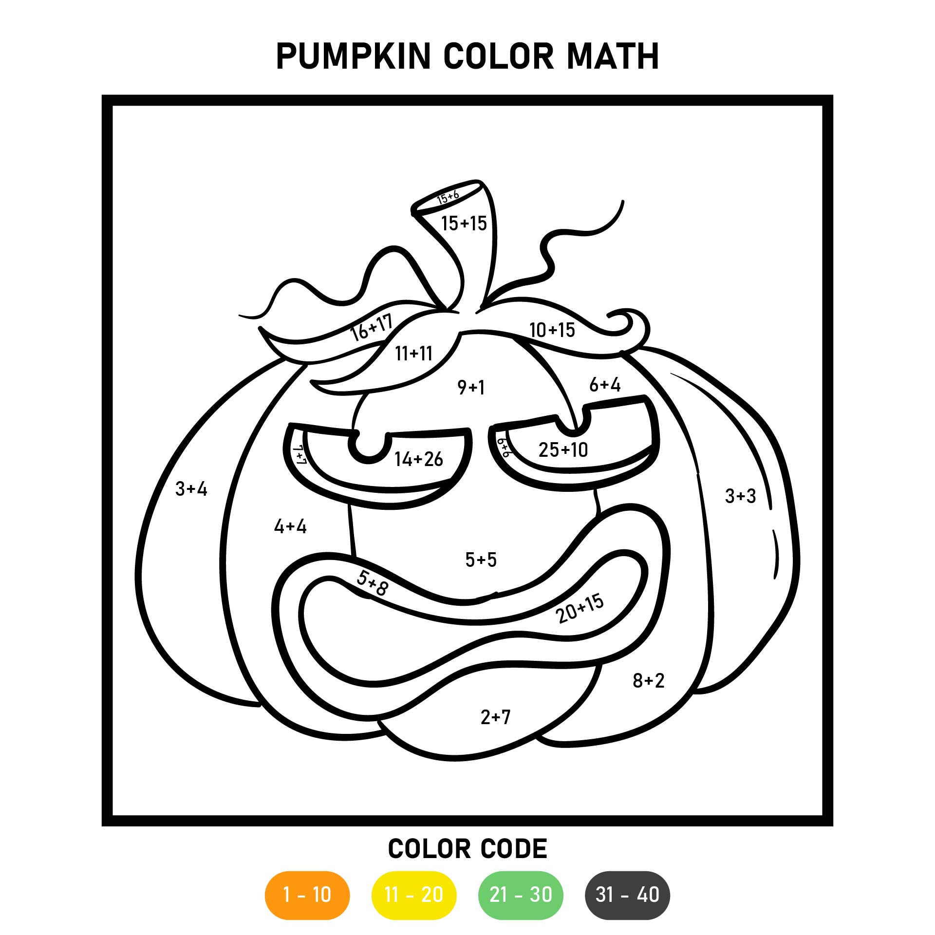 Printable Pumpkin Coloring Math Activity