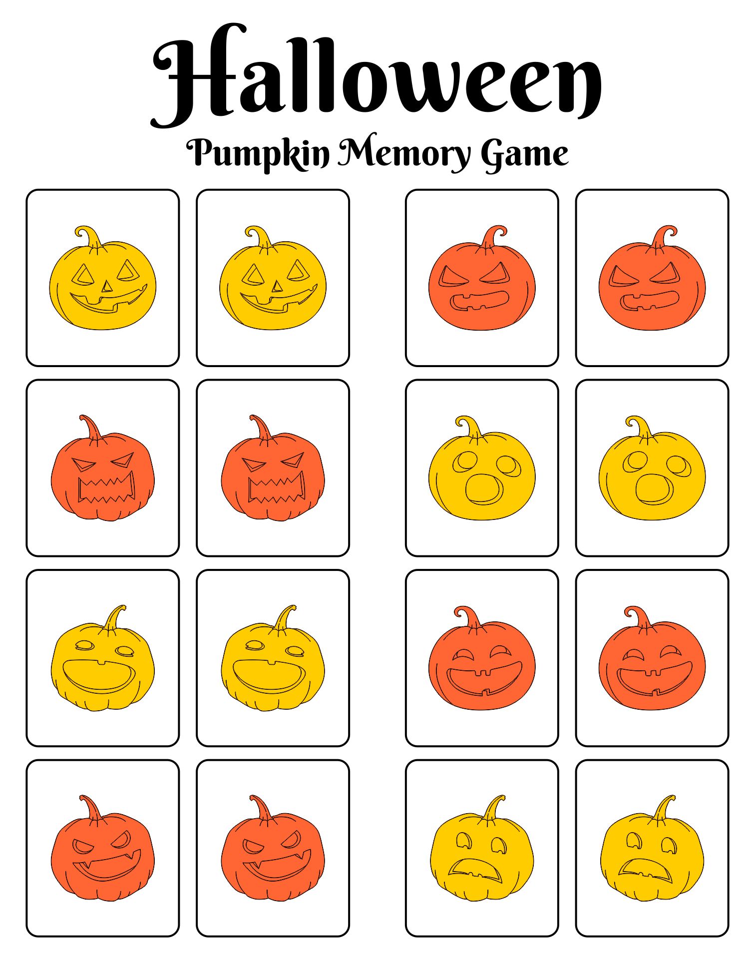 Printable Pumpkin Memory Game