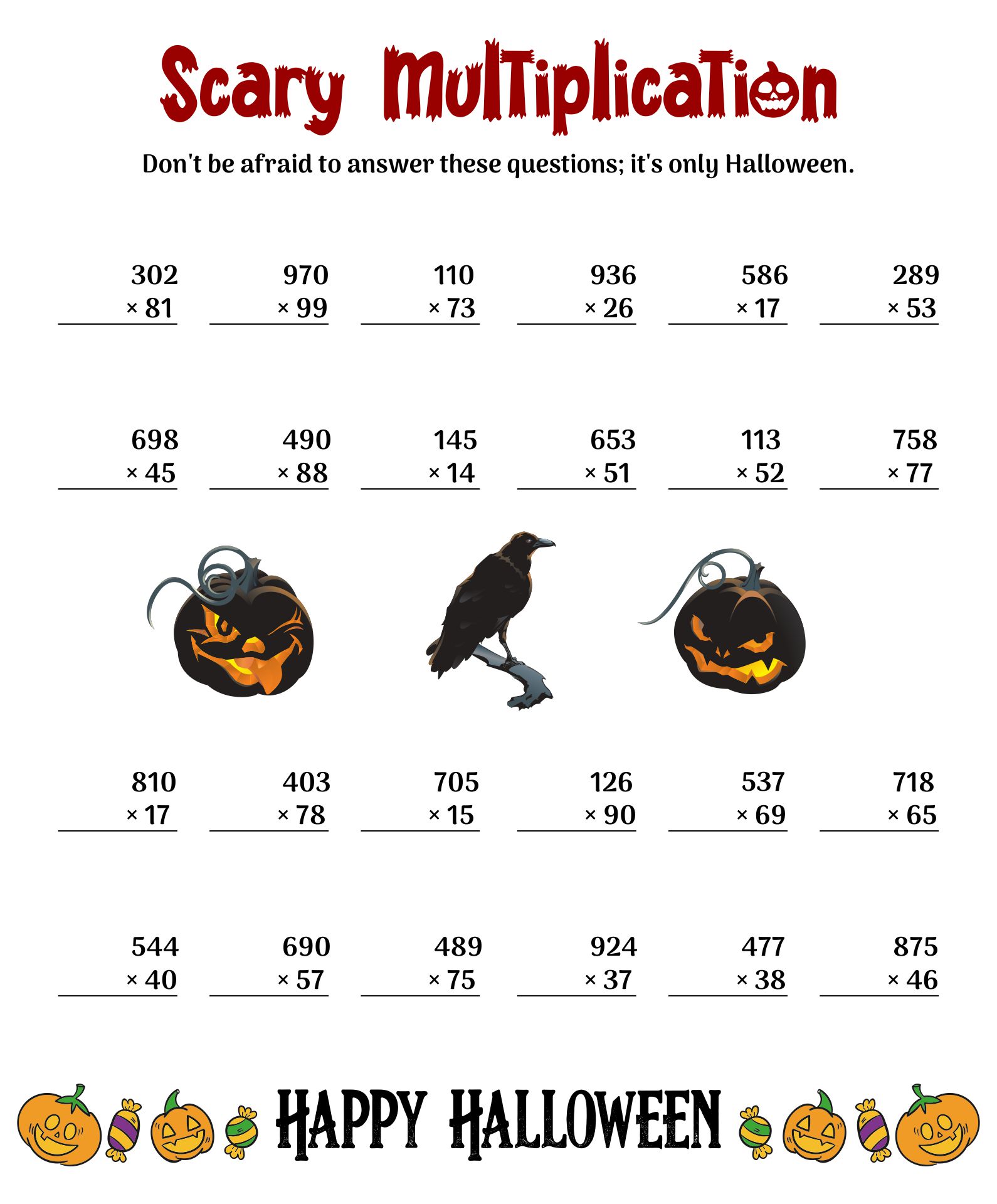 Printable Scary Multiplication Worksheet