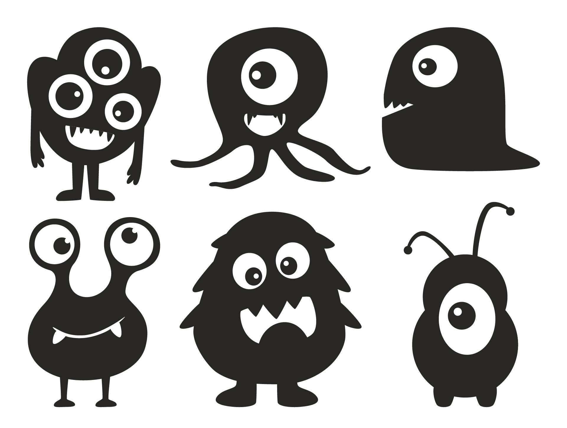 Printable Silhouettes Of Cute Doodle Monsters