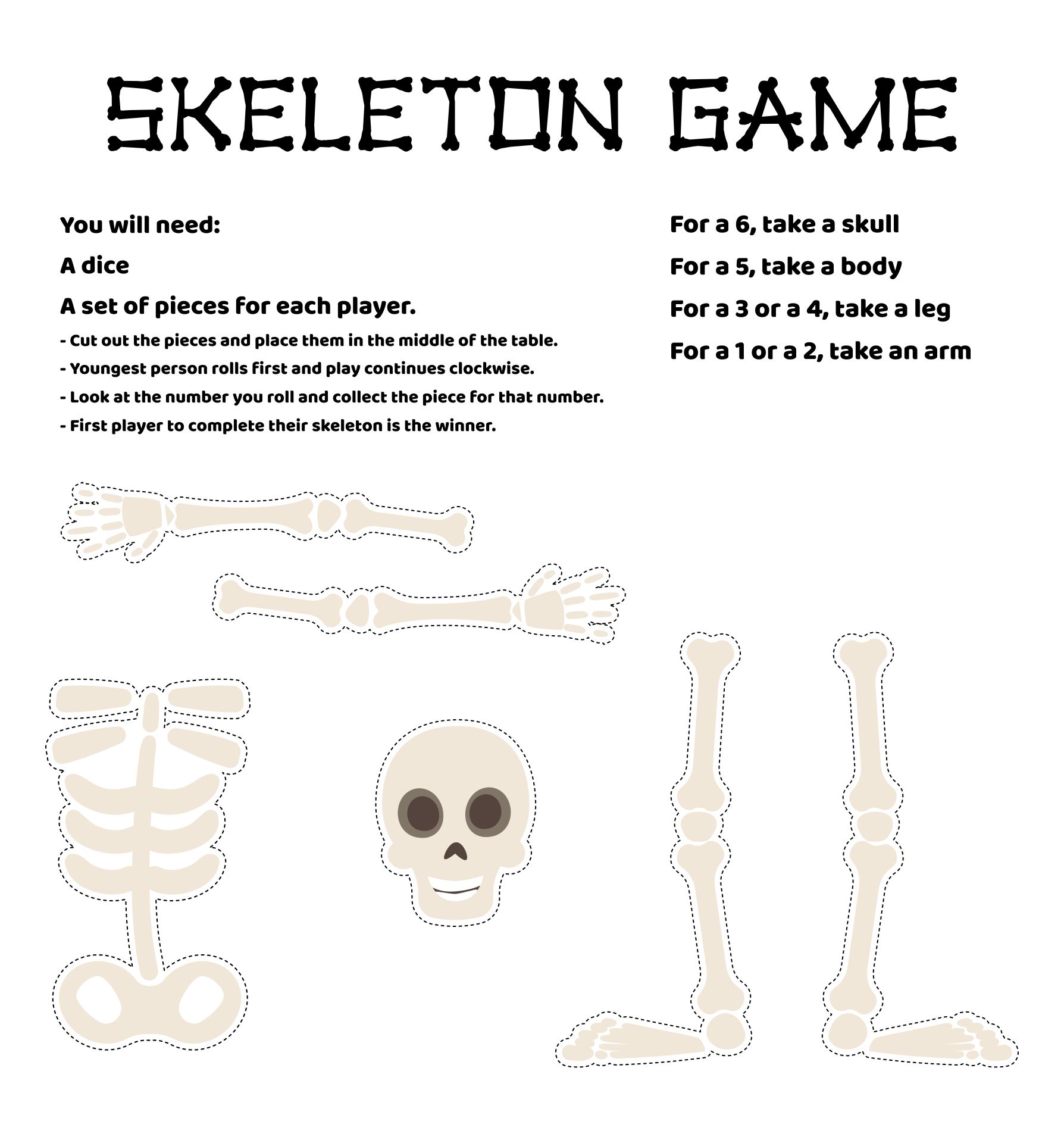 Printable Skeleton Puzzle Game