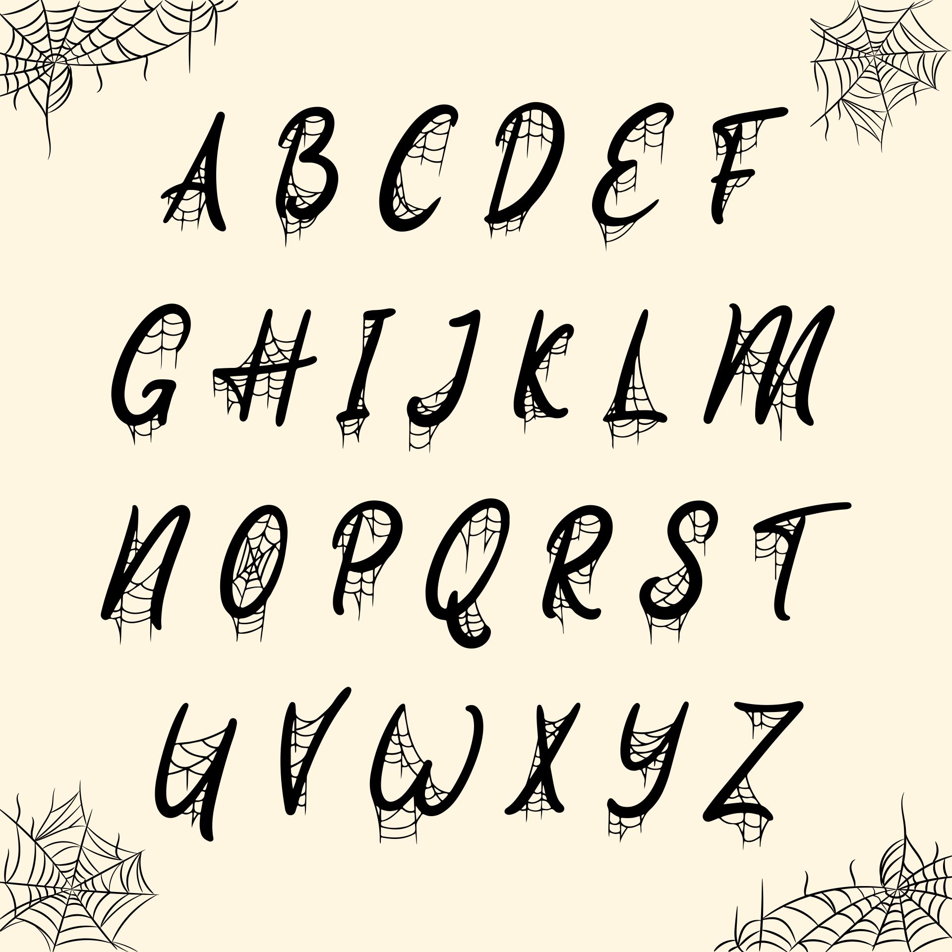 Printable Spider Web Font Alphabet