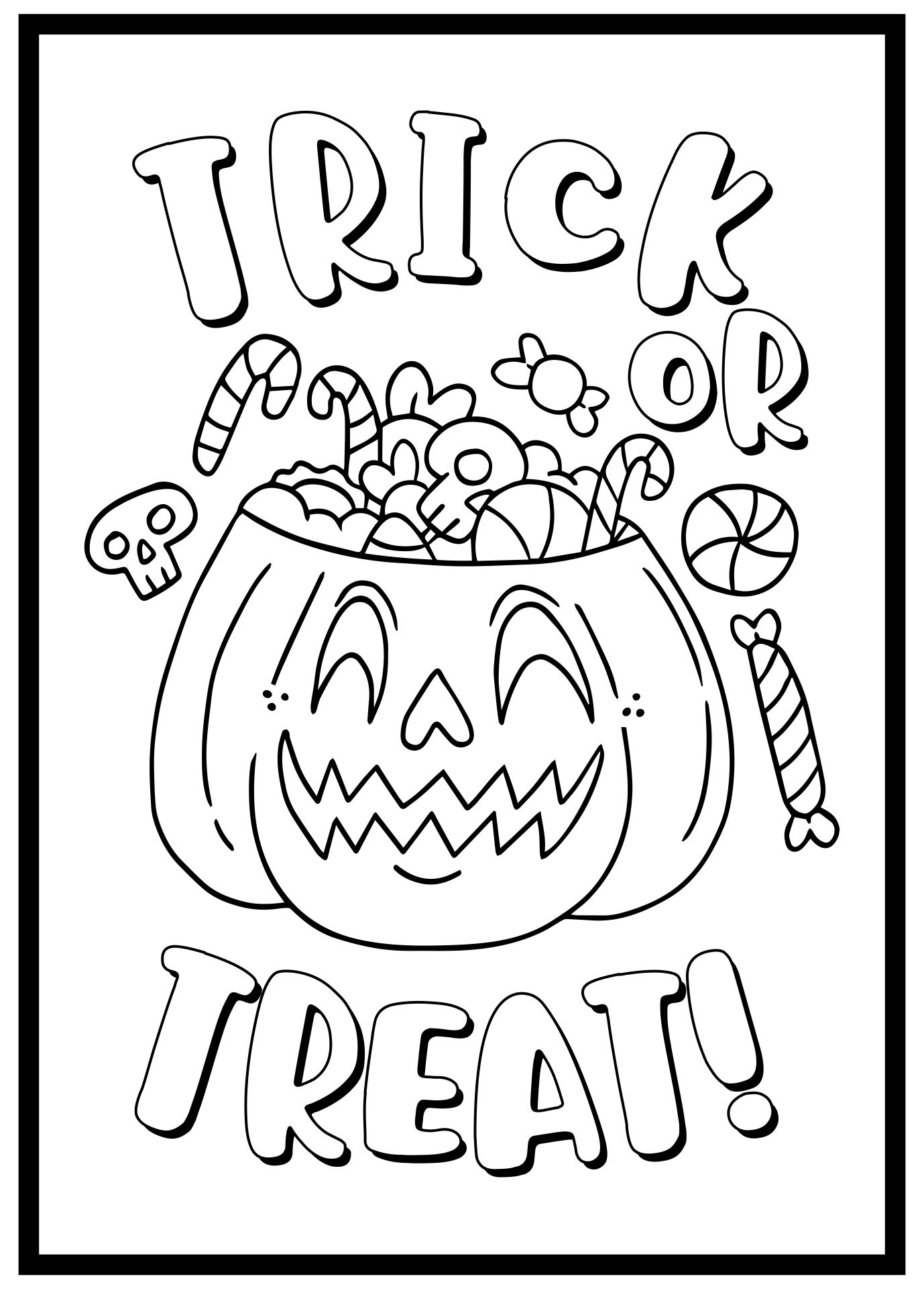 Printable Trick Or Treat Bubble Letters Coloring Sheet