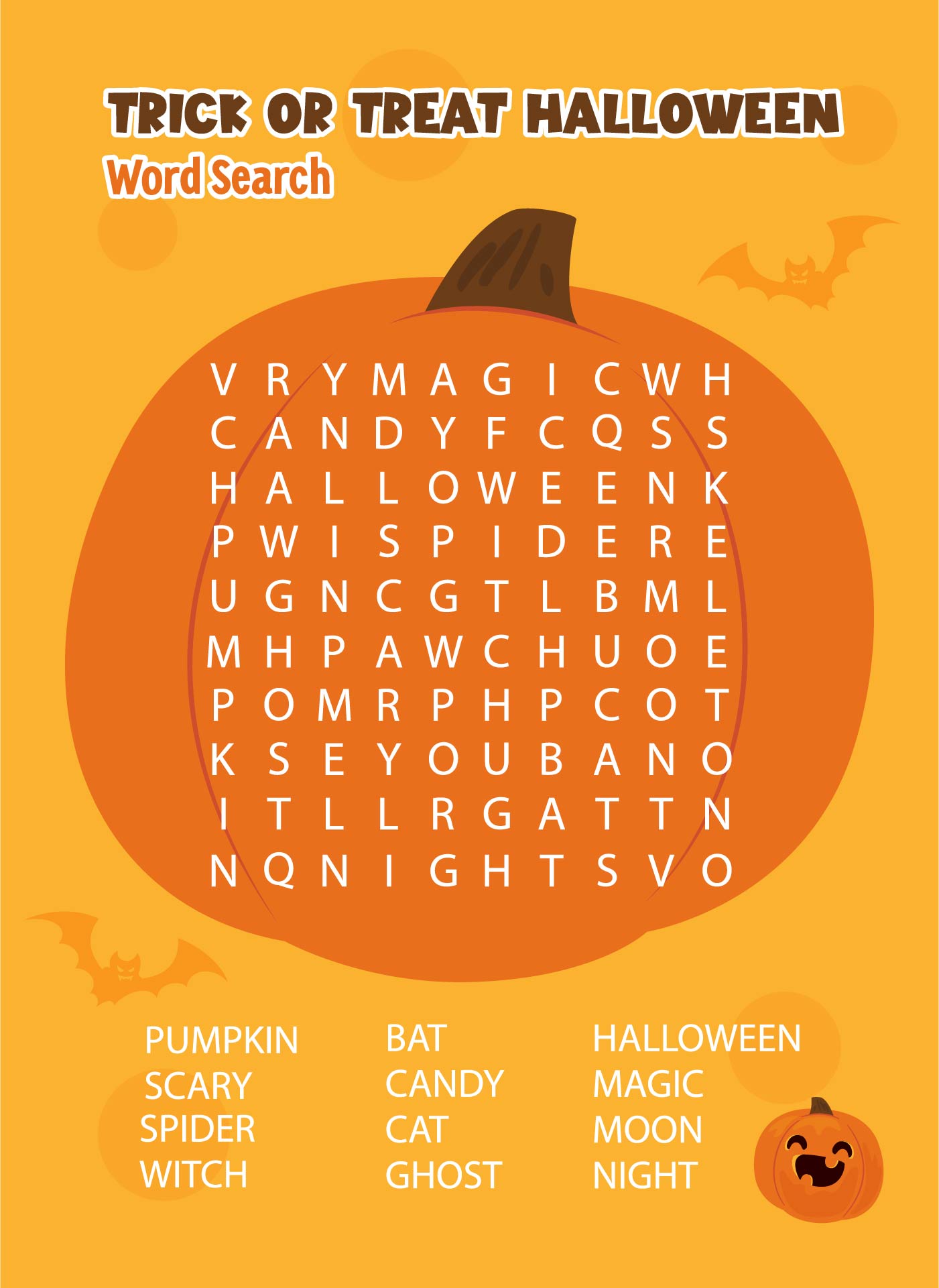 Printable Trick Or Treat Halloween Word Search