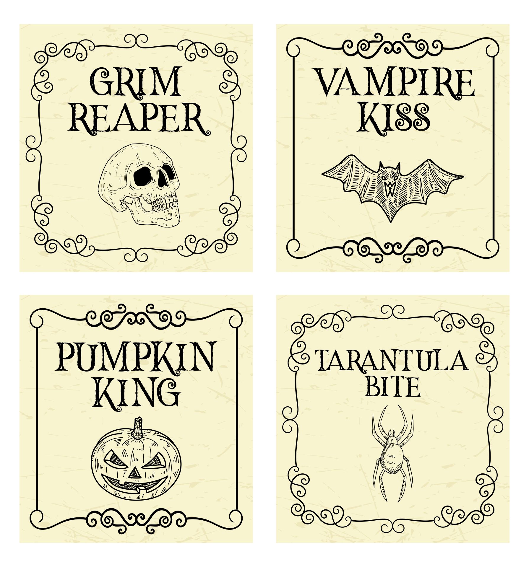 Printable Vintage Halloween Decoration Bottle Labels