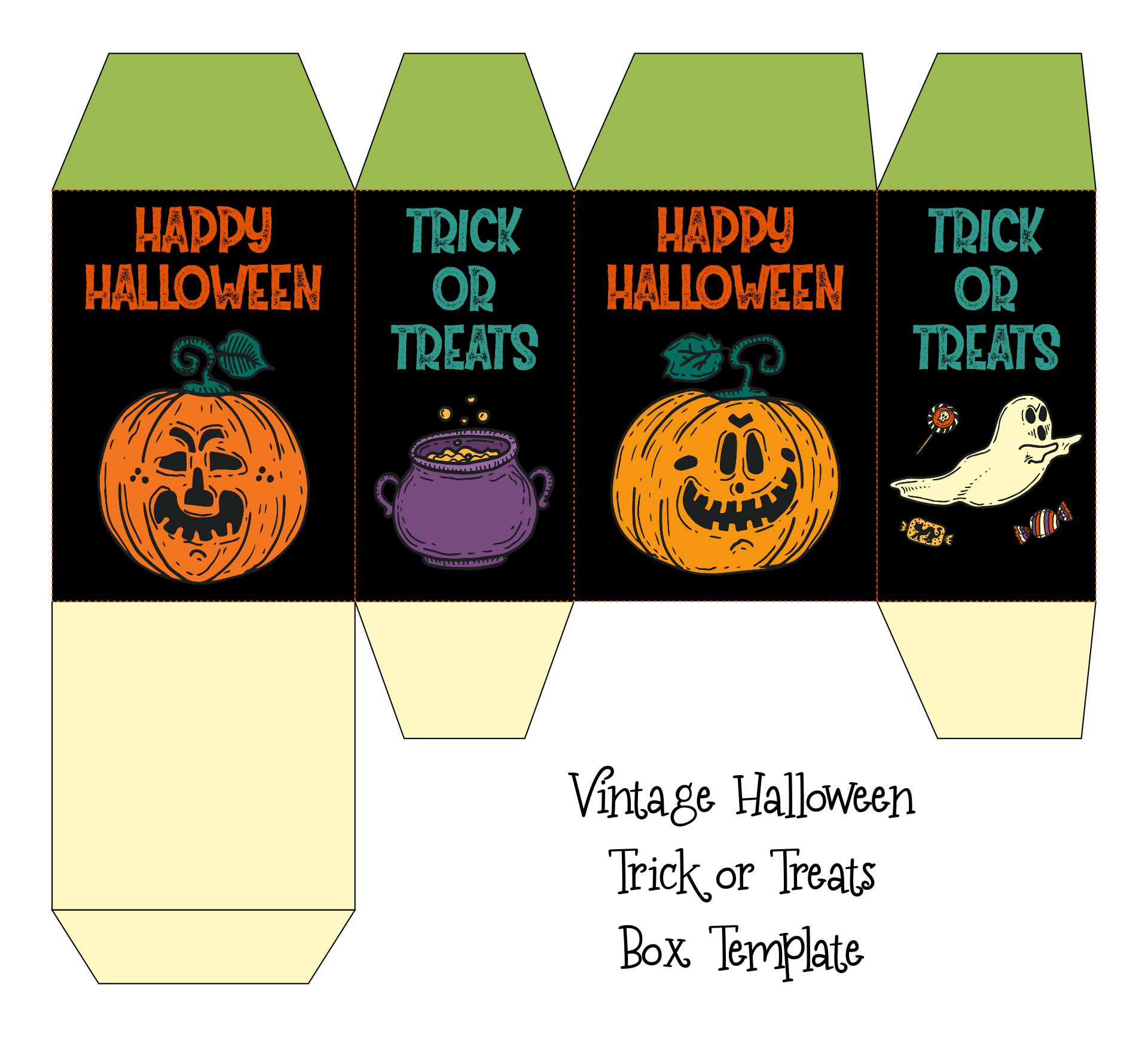 Printable Vintage Halloween Trick Or Treats Box Template