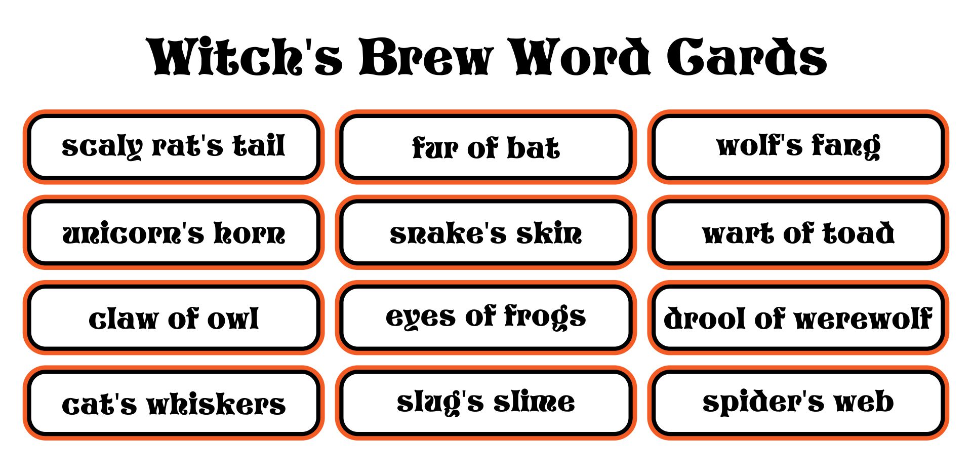 Printable Witchs Brew Word Cards