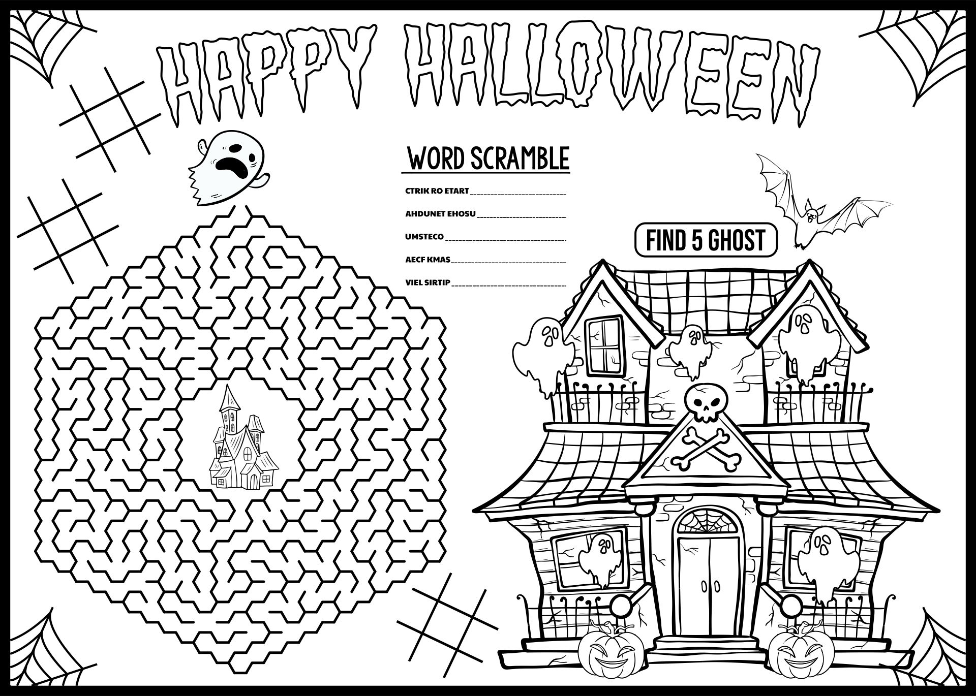 Scary Maze Halloween Placemat Printables