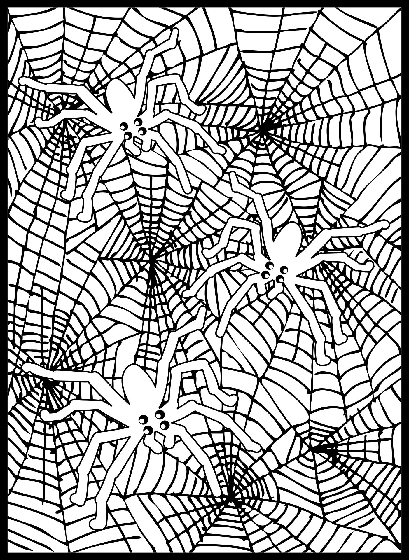 Spiders In Web Printable Halloween Coloring Pages For Adults