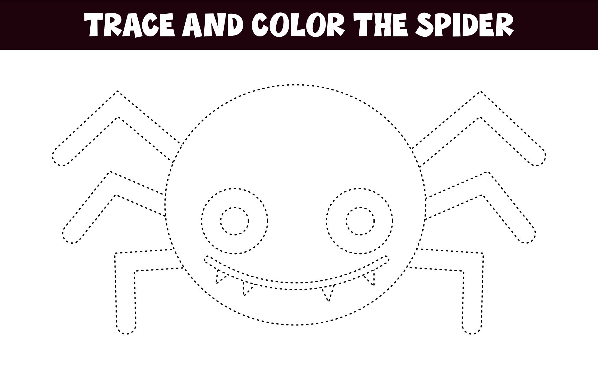 Trace And Color The Spider Coloring Page Printable Halloween Worksheet