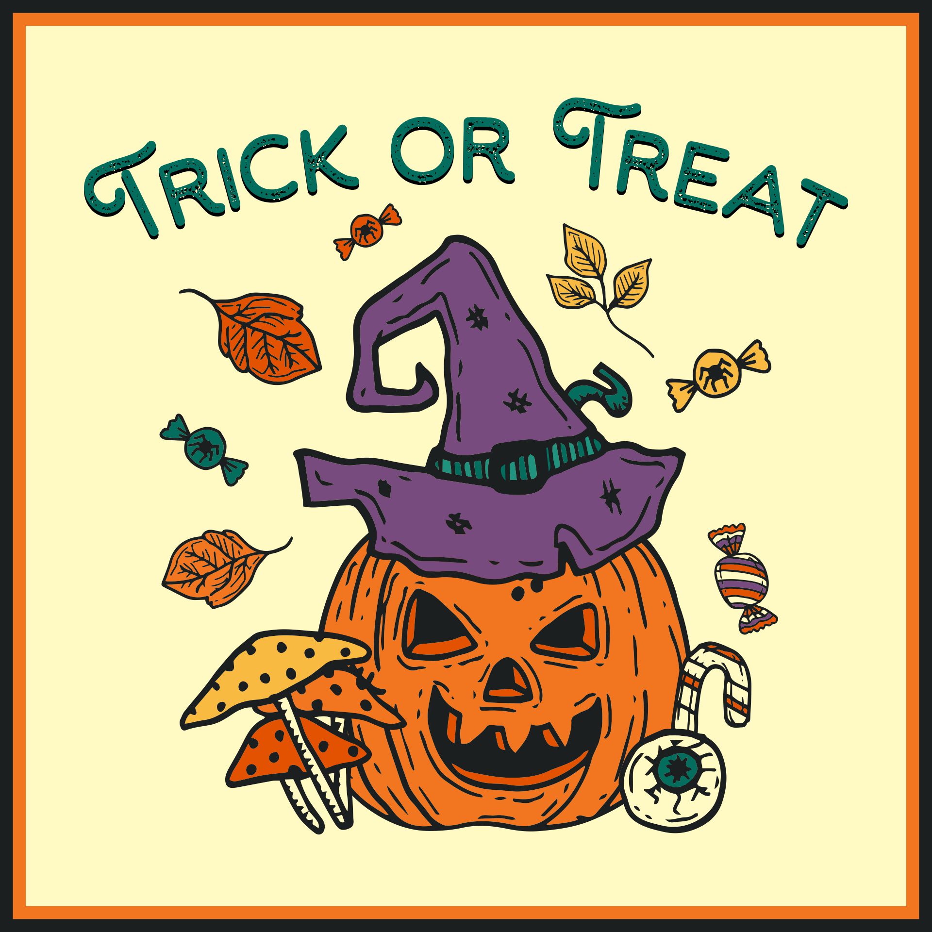 Trick Or Treat Pumpkin Vintage Halloween Card Printable