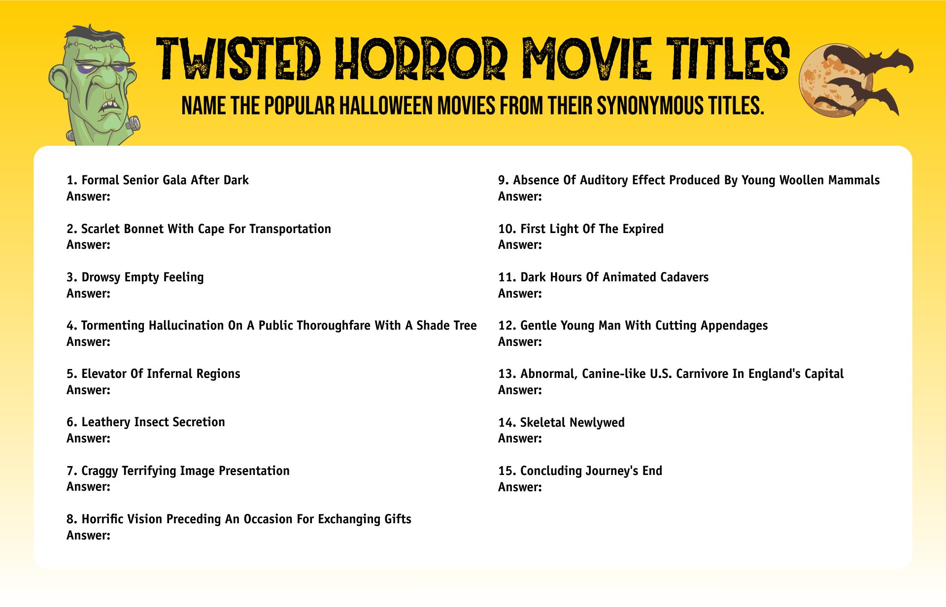 Twisted Horror Movie Trivia Printable