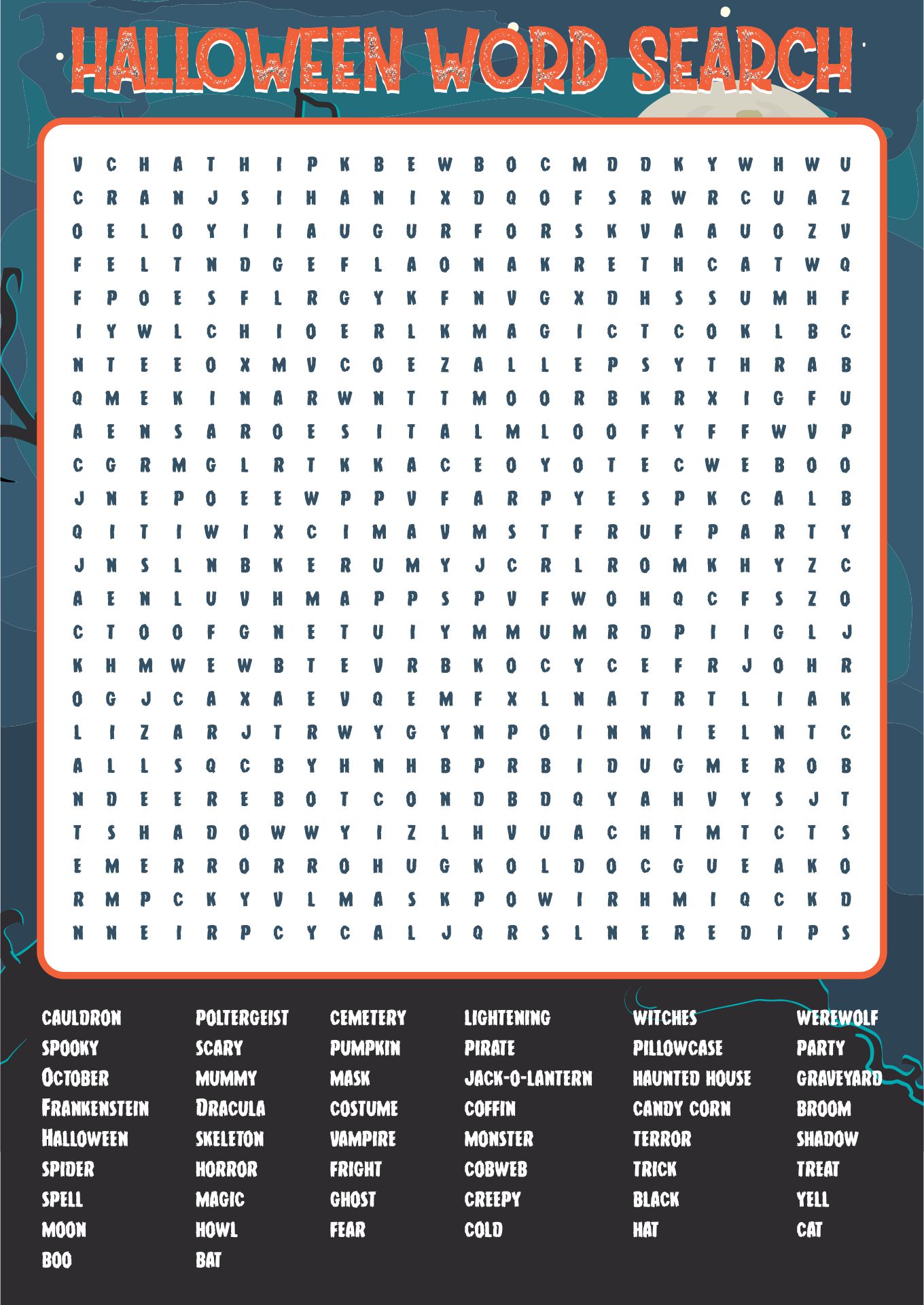 Very Large Printable Halloween Word Search
