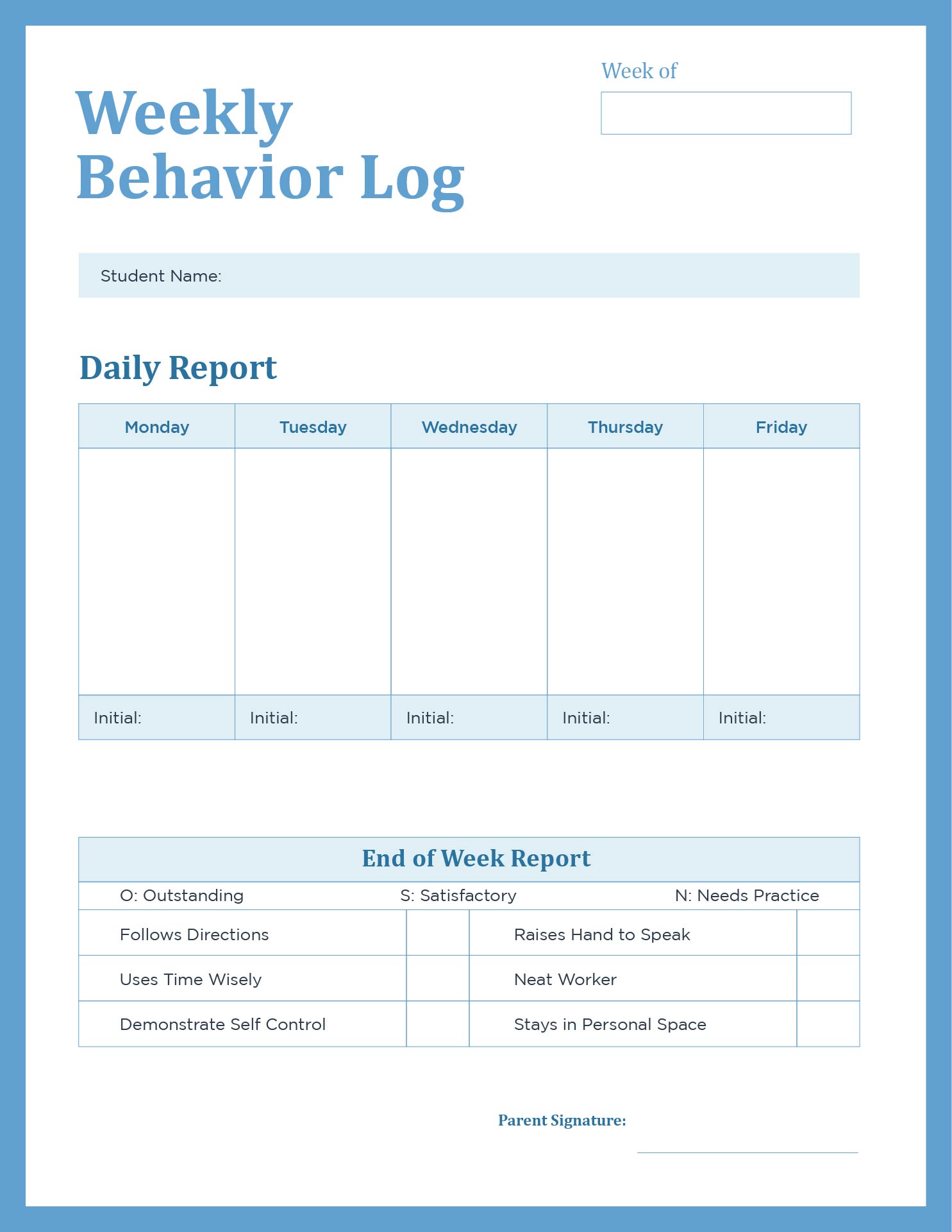 Weekly Behavior Parent Communication Log Printable