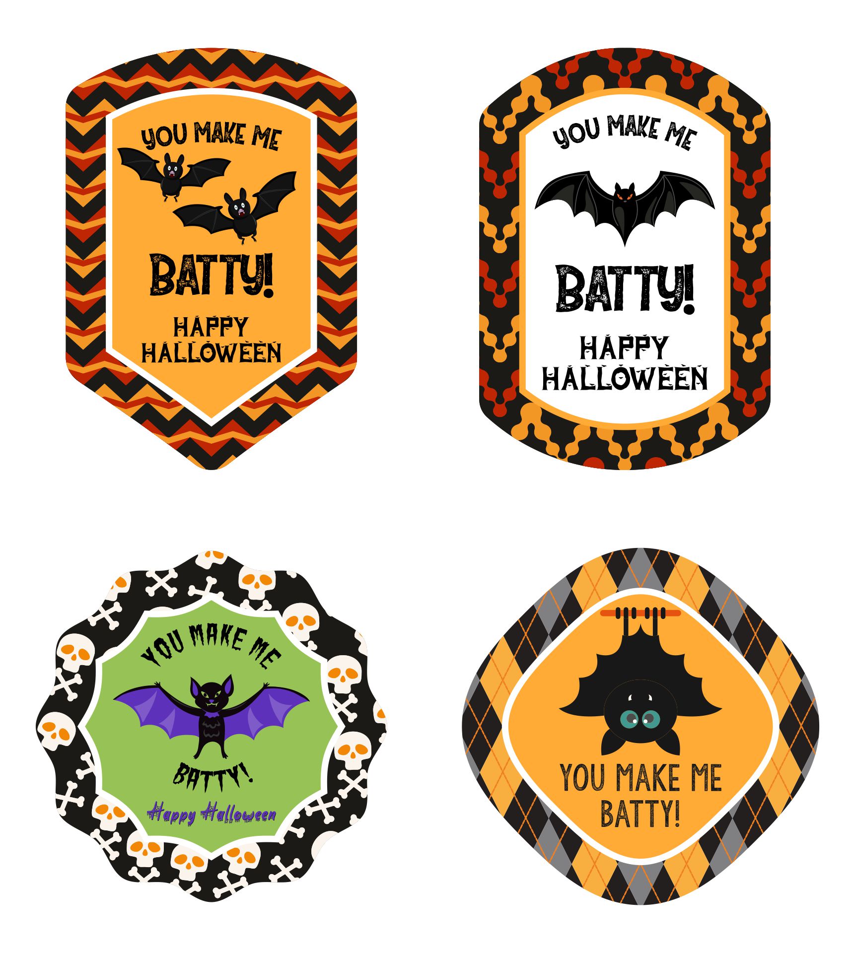 You Make Me Batty Happy Halloween Tags Printable