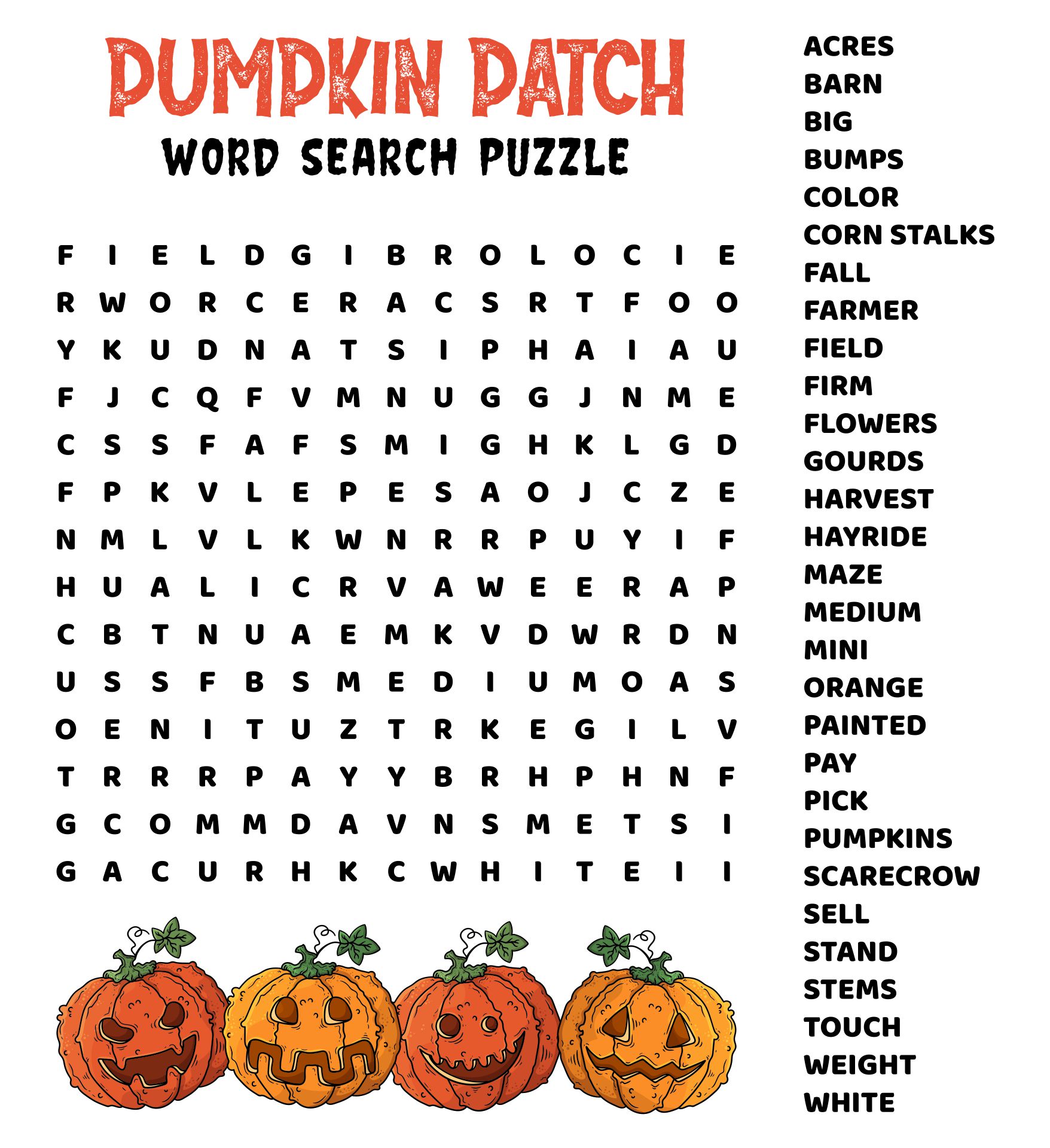 All About The Pumpkin Patch Word Search Puzzle Worksheet Printable