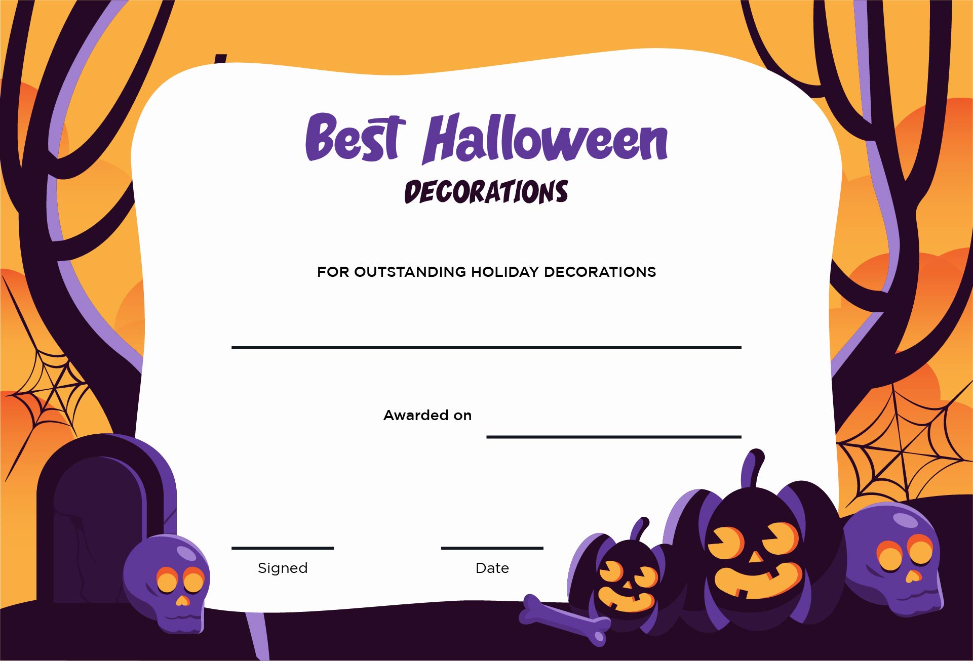 Best Halloween Decorations Printable Certificate