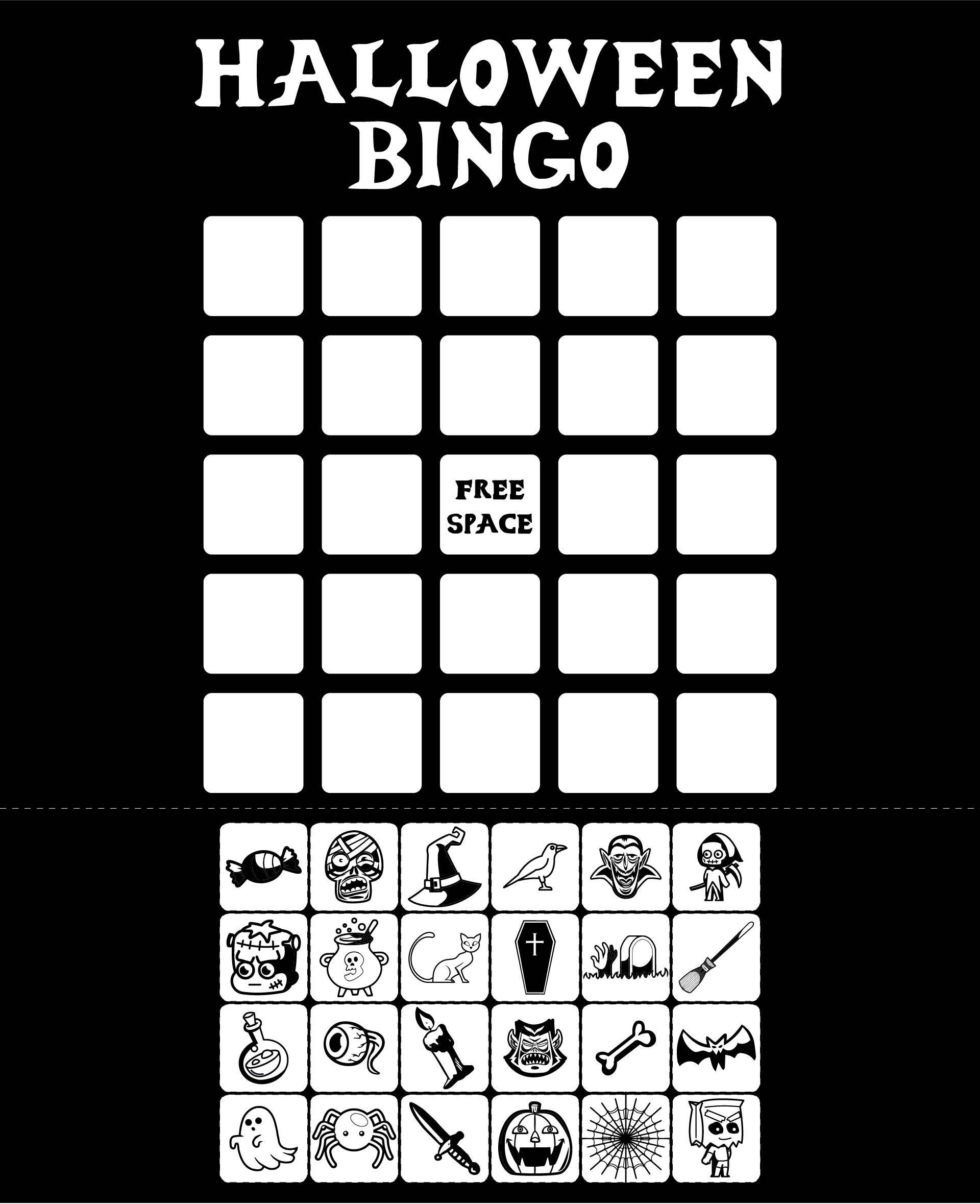 Black And White Printable Halloween Bingo Cut And Paste Activity For Party