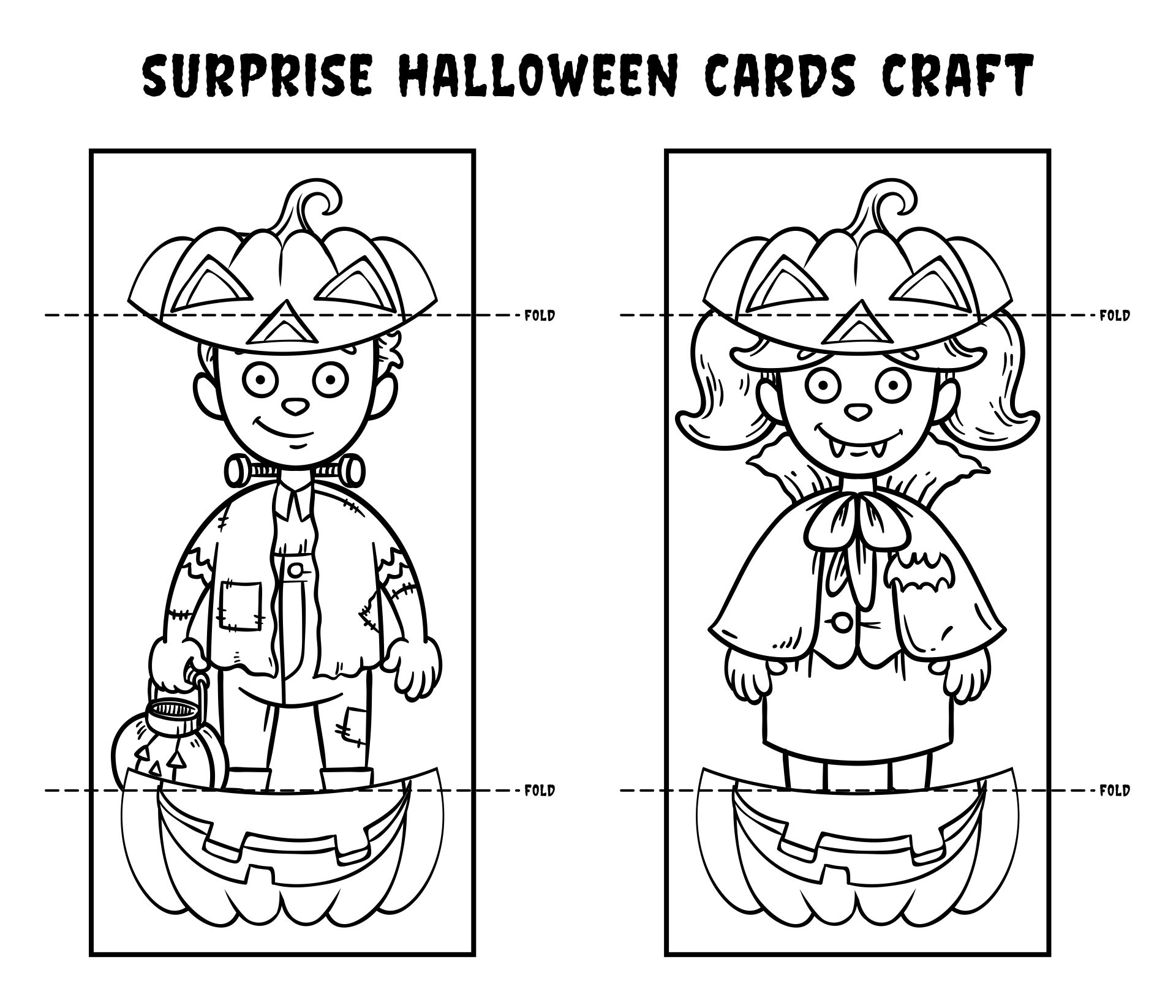 Black And White Surprise Halloween Cards Craft Printable