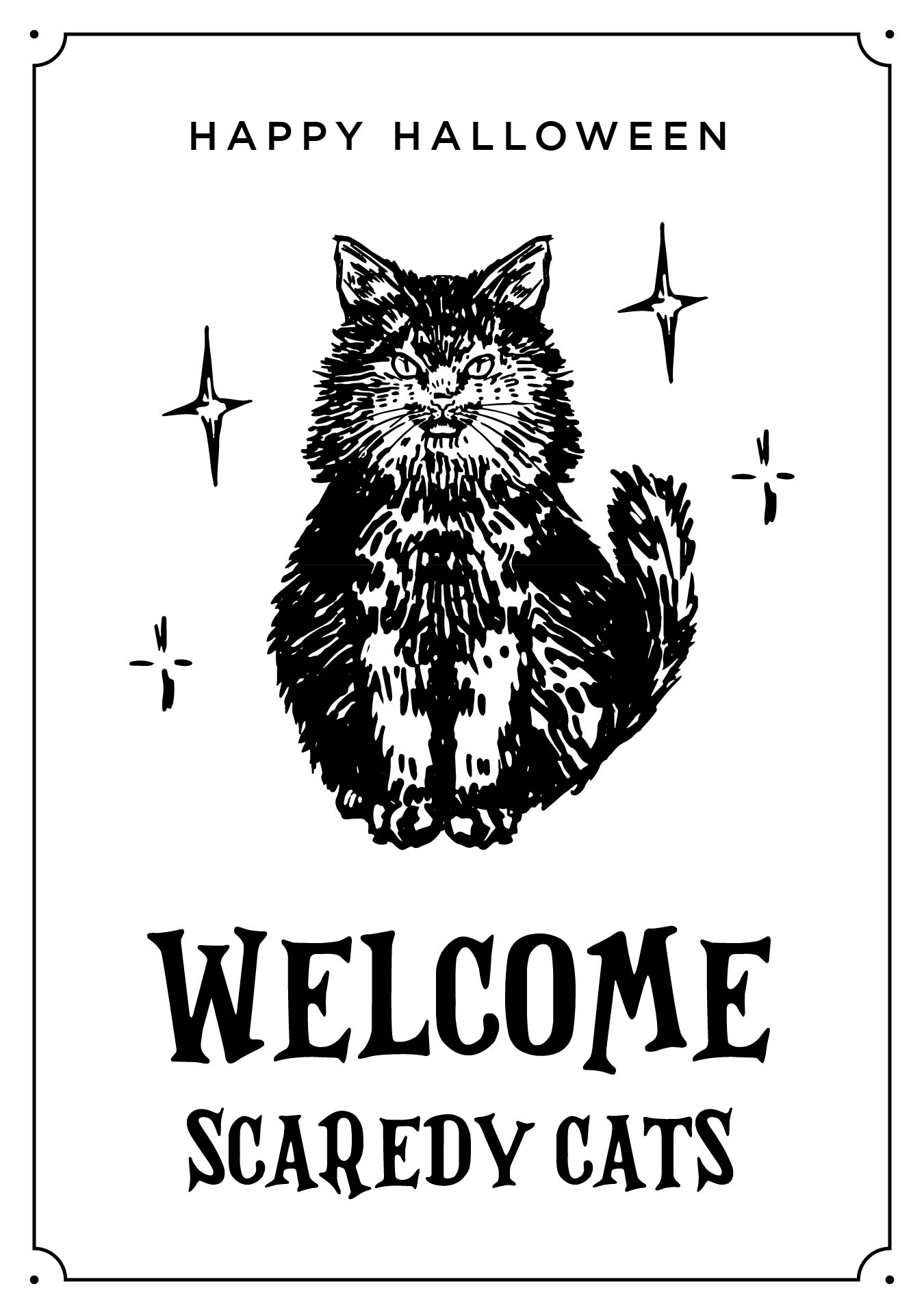 Black Cat Halloween Party Printable Signs Black And White Halloween
