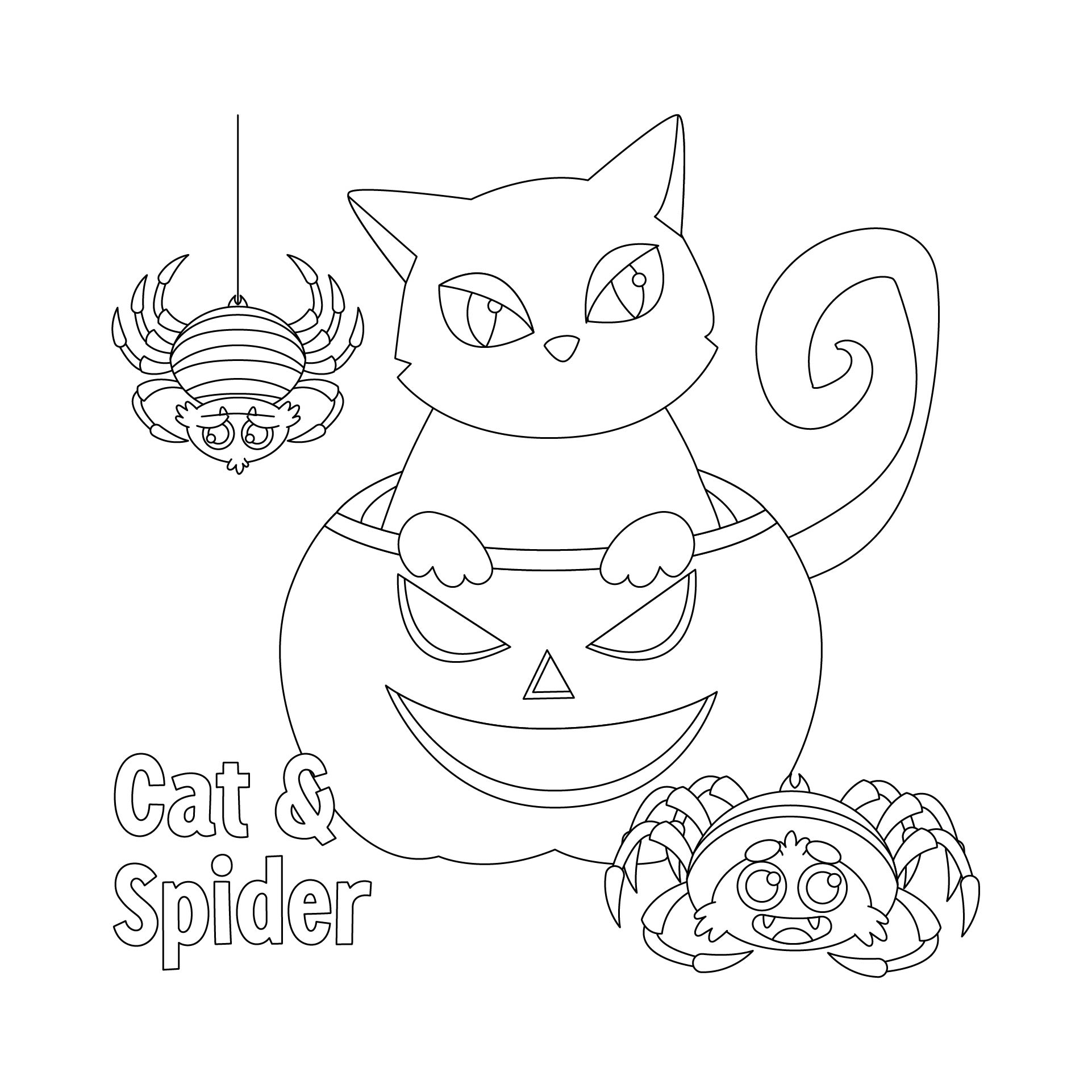 Cat And Spider Coloring Page Printable